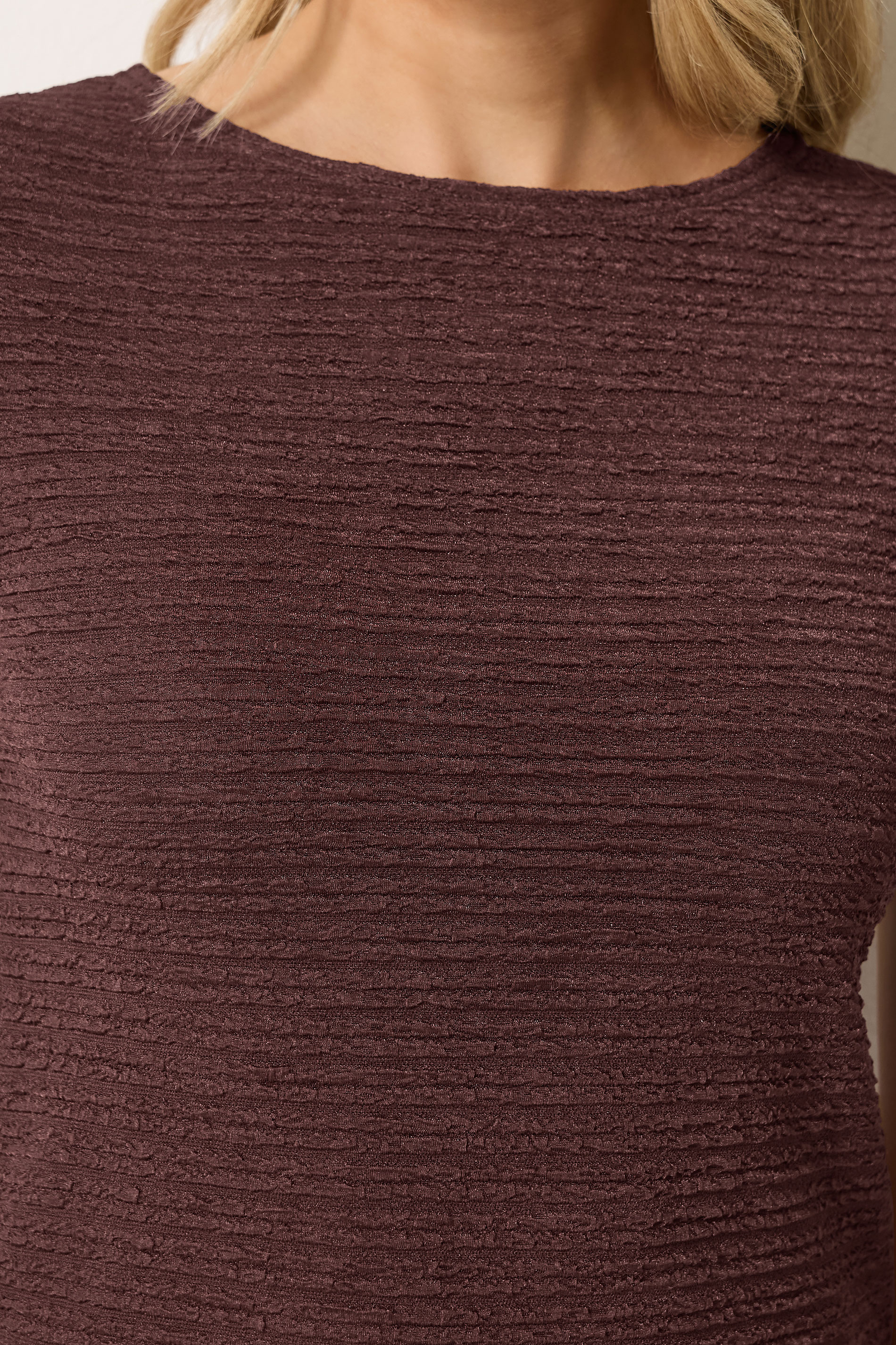 LTS Tall Women's Chocolate Brown Textured Slash Neck Top | Long Tall Sally 4