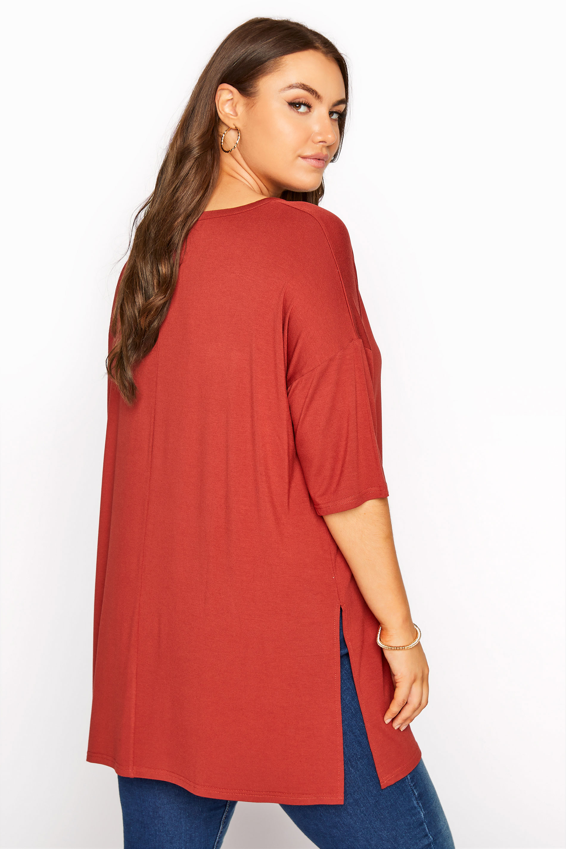 Plus Size Rust Oversized Jersey Tee | Yours Clothing
