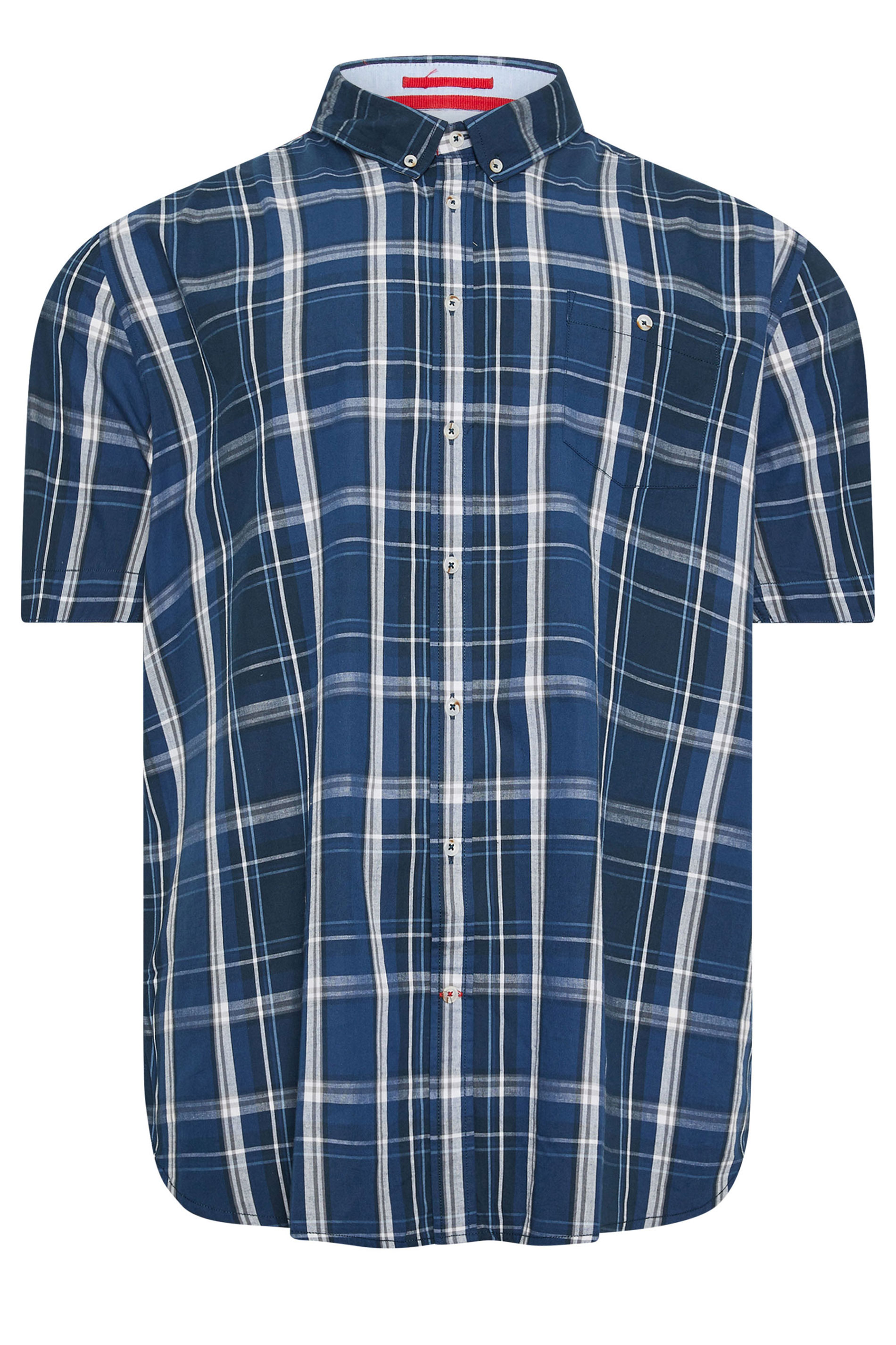 D555 Big & Tall Navy Blue Check Print Short Sleeve Shirt | BadRhino 3