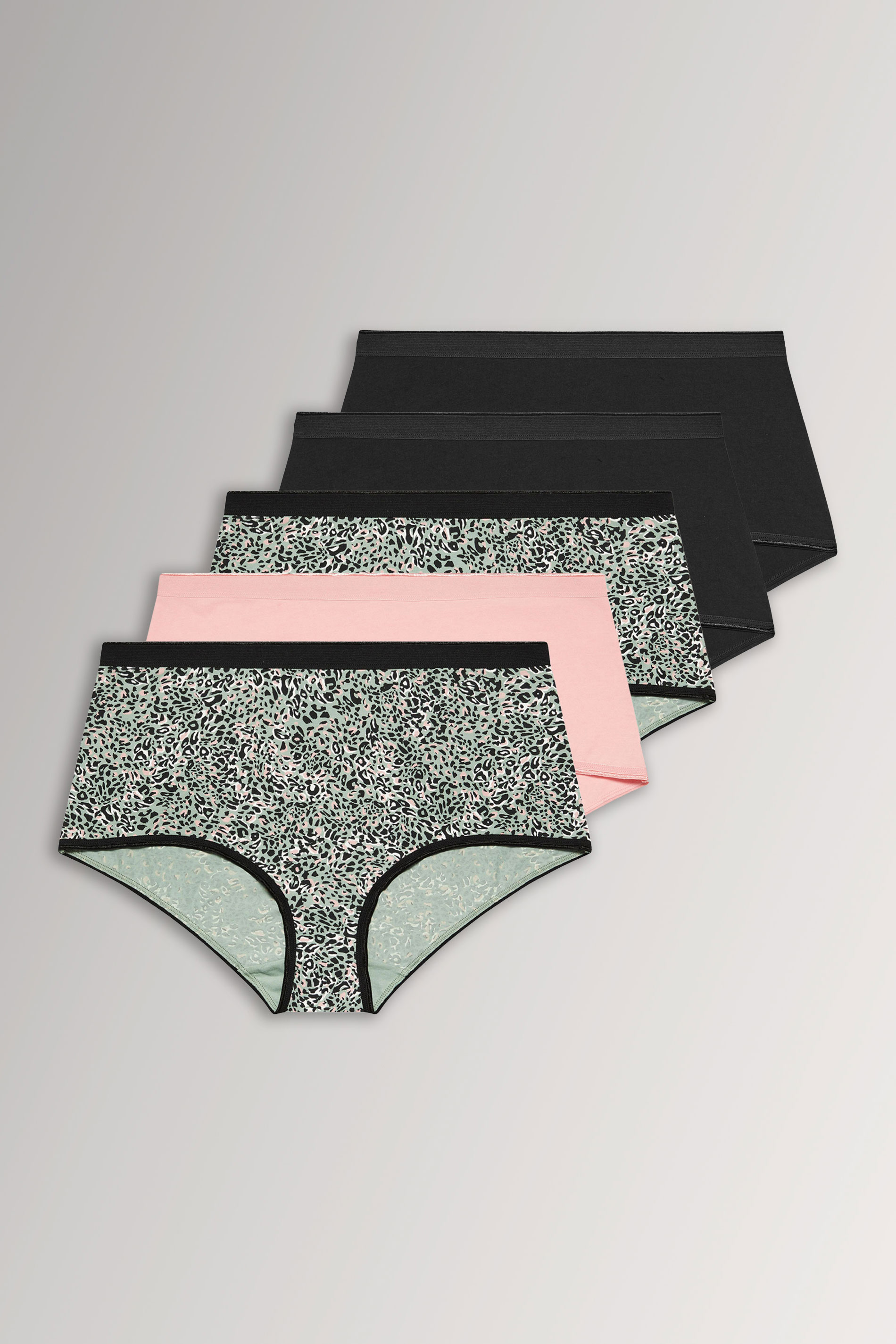 YOURSET 5 PACK Plus Size Black & Khaki Green Animal Print Full Briefs | Yours Clothing 3