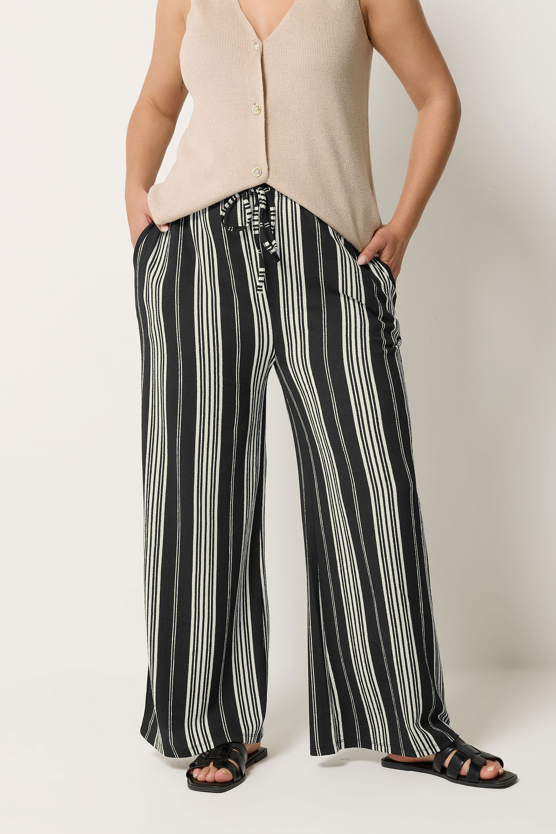 YOURSET 2 PACK Plus Size Black Stripe Wide Leg Trousers | Yours Clothing 2