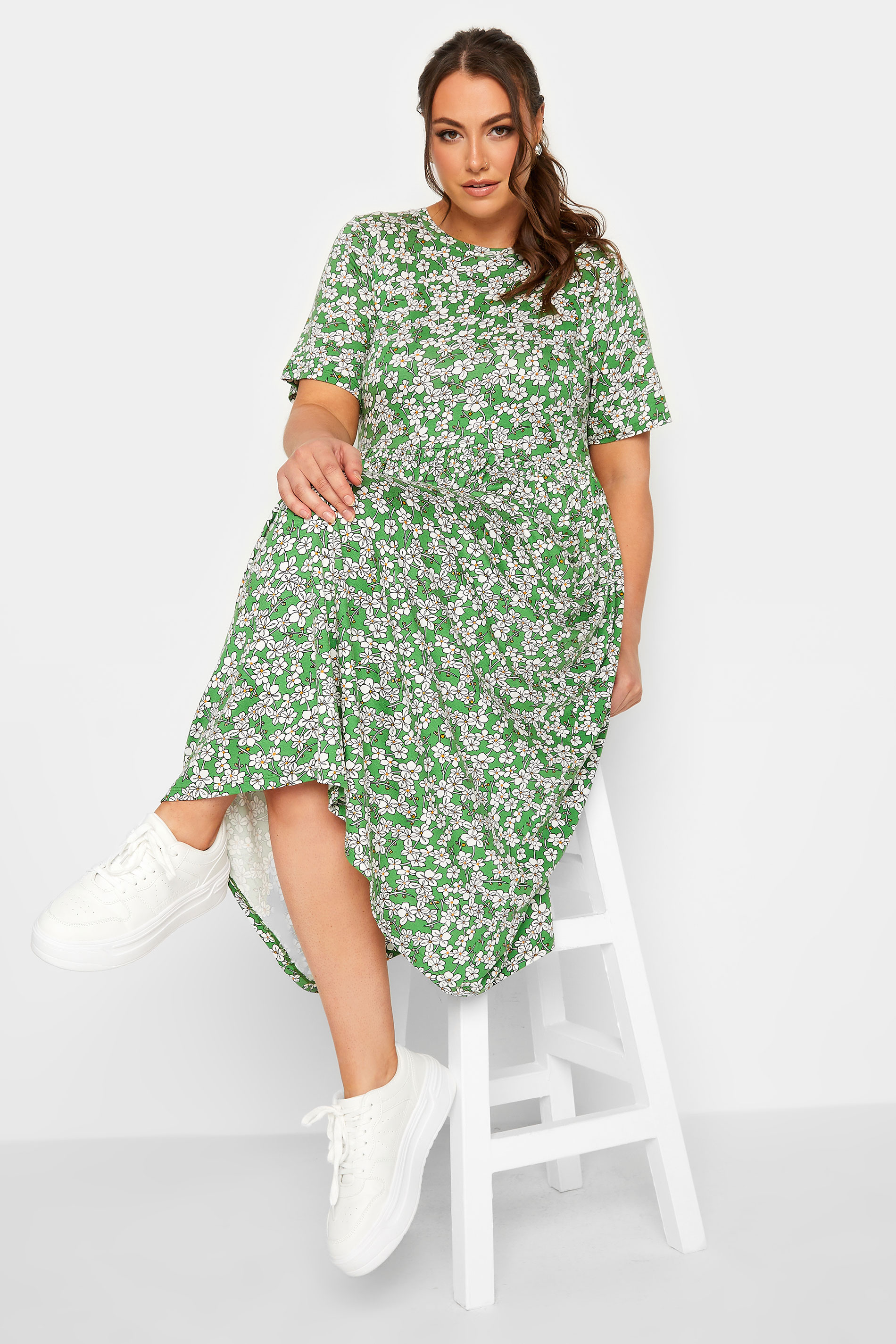 YOURS Curve Green Floral Smock Dress | Yours Clothing  2