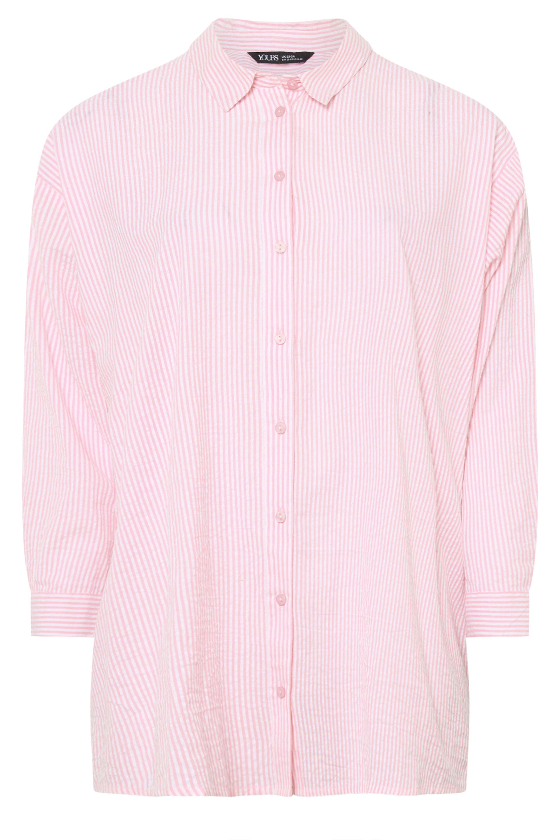 YOURS Plus Size Pink Stripe Textured Shirt | Yours Clothing 7