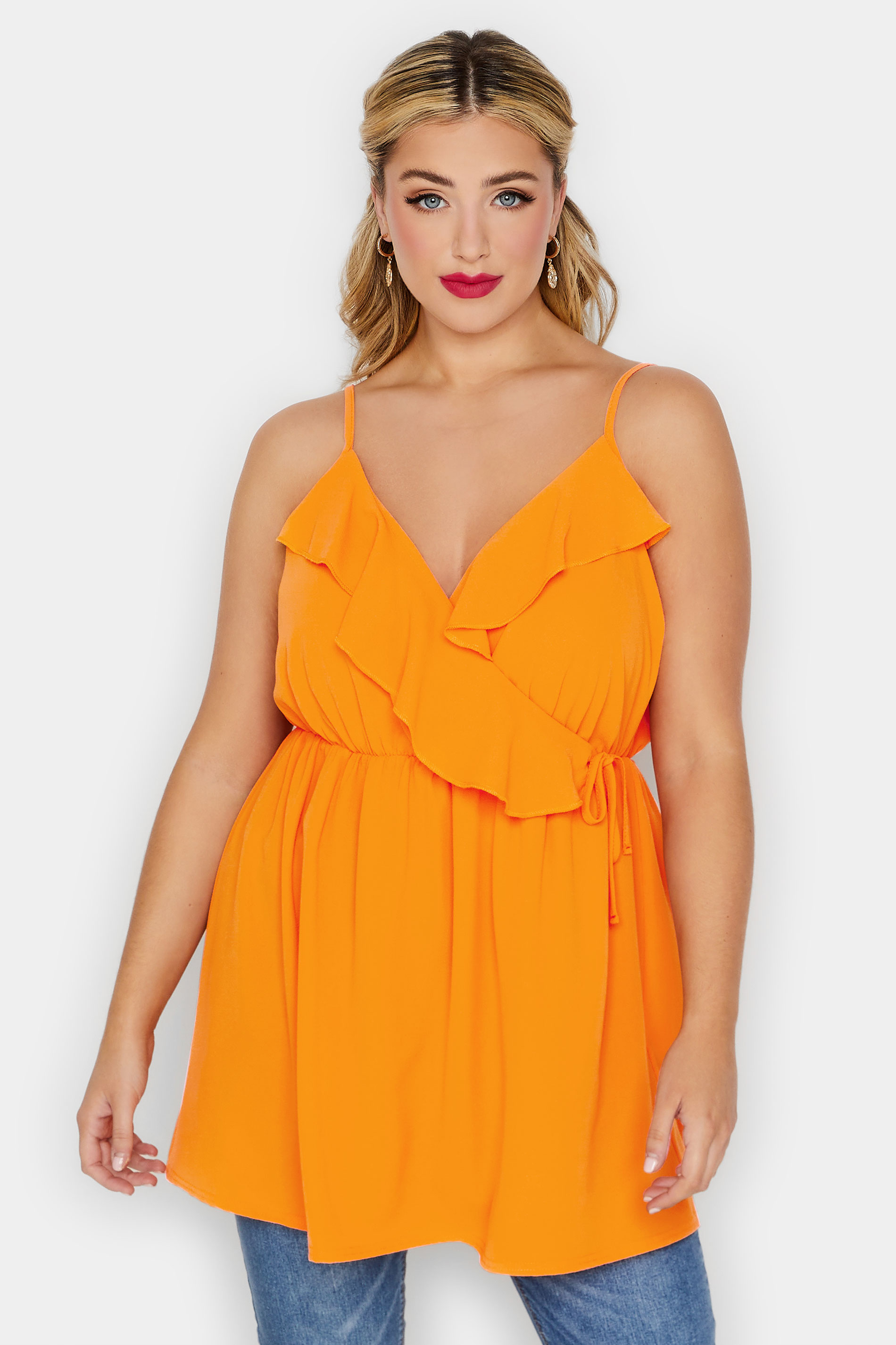 LIMITED COLLECTION Plus Size Orange Wrap Cami Vest Top | Yours Clothing 1