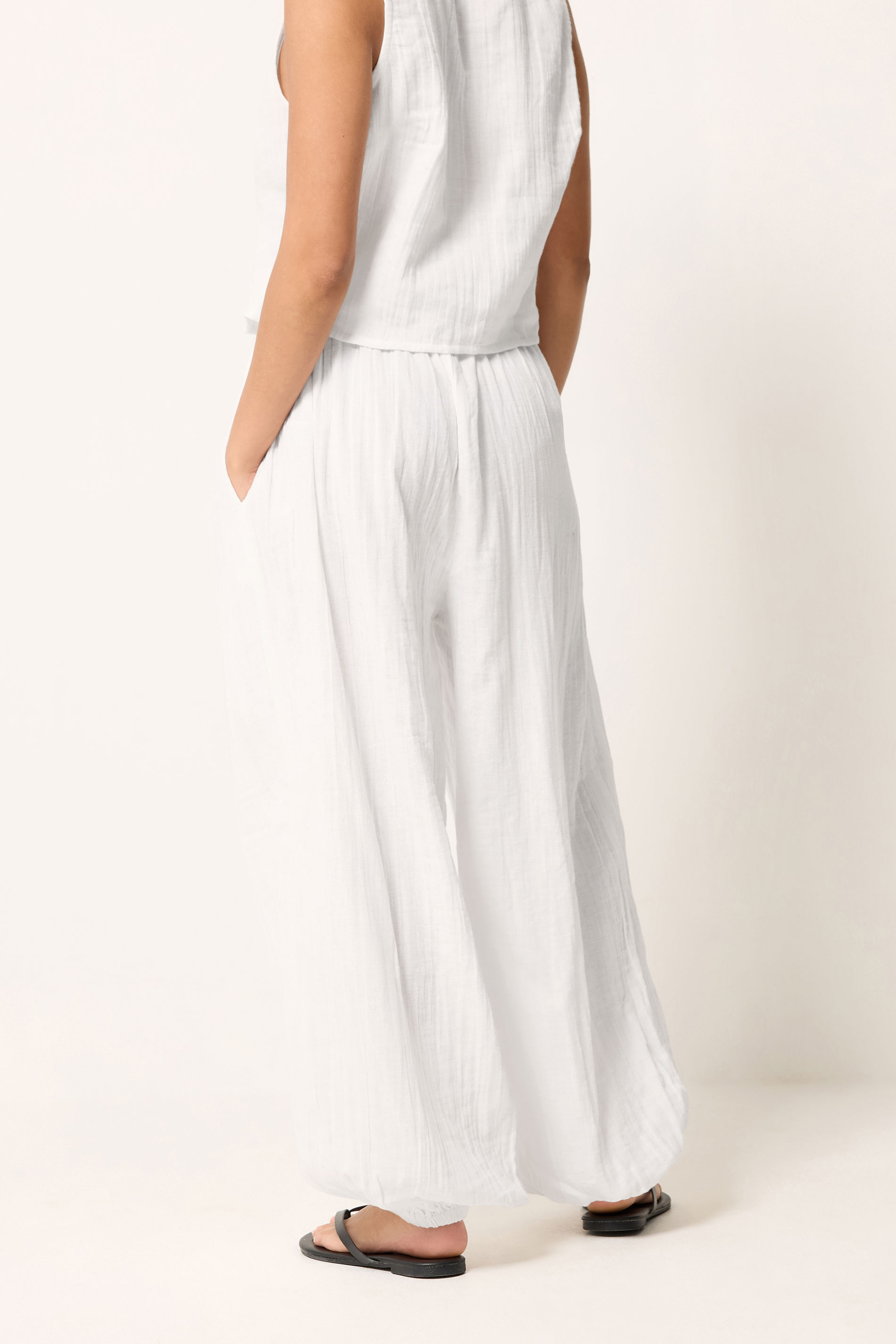 PixieGirl Petite Women's White Cheesecloth Balloon Trousers | PixieGirl 2