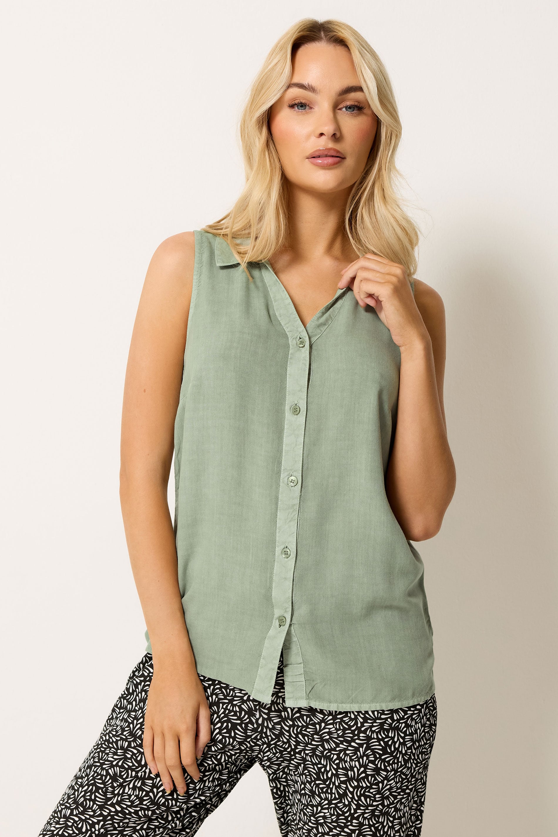 M&Co Sage Green Sleeveless Collared Shirt | M&Co 3