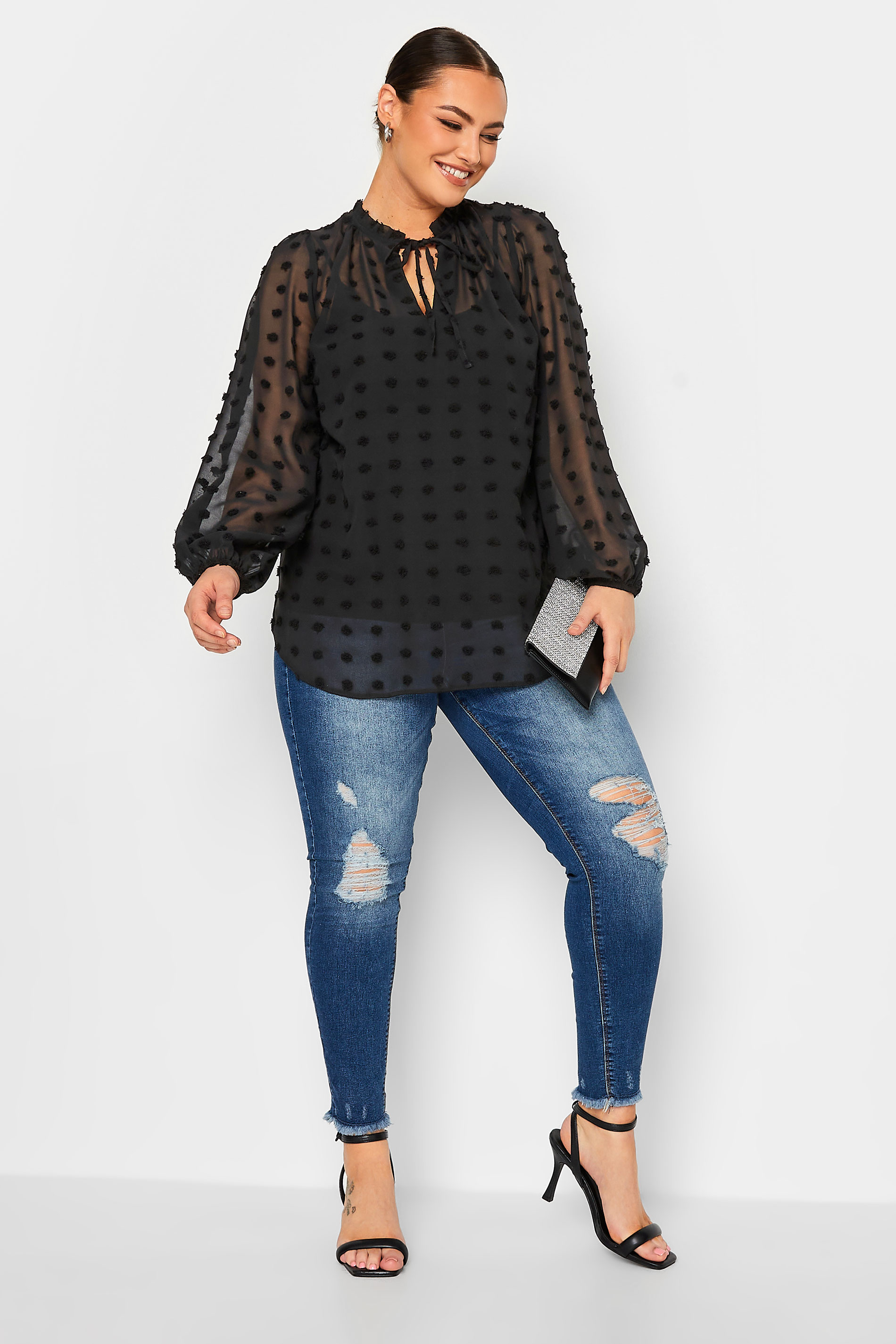 YOURS Curve Plus Size Black Dobby Blouse | Yours Clothing