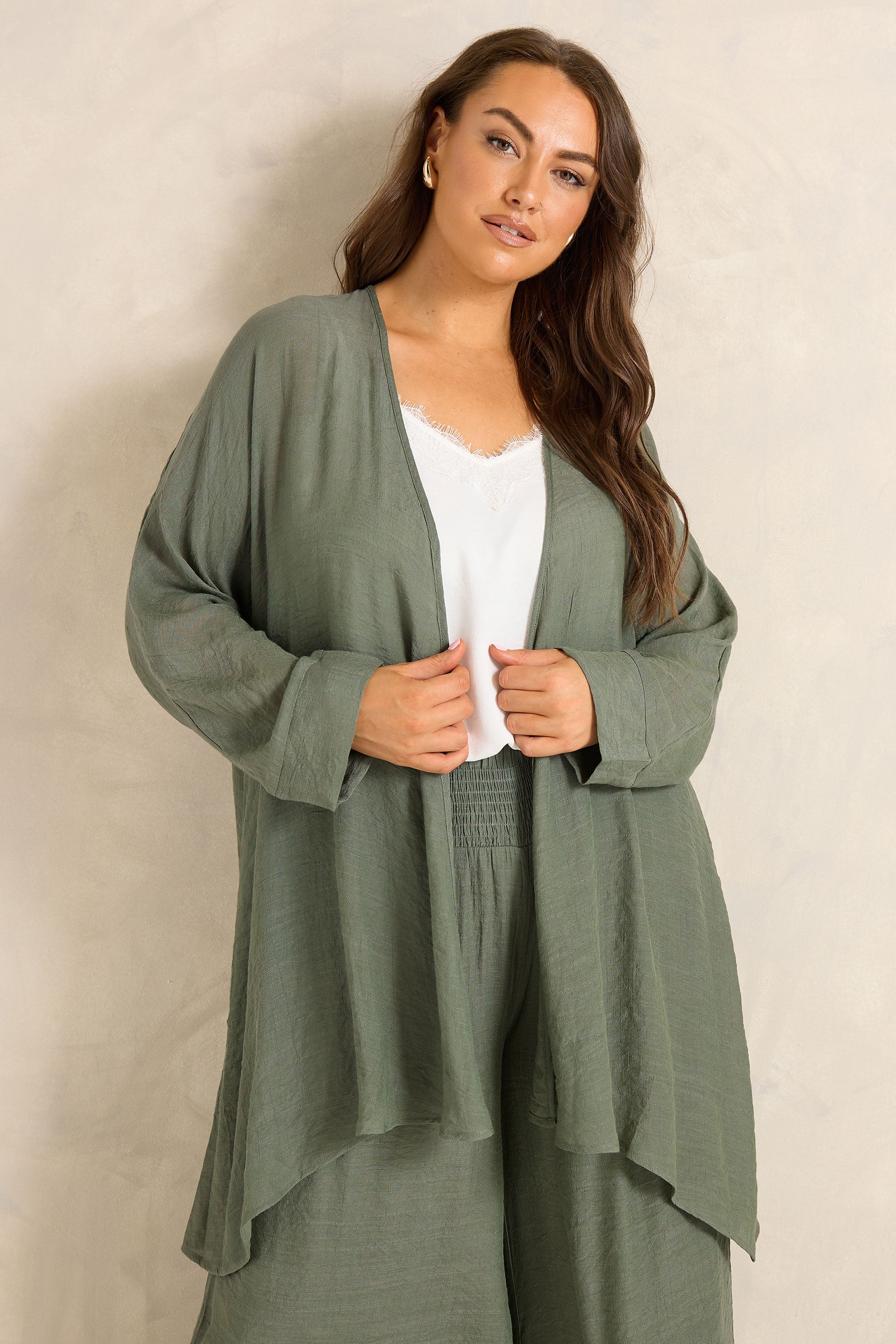 EVANS Plus Size Khaki Green Longline Cover-Up Cardigan | Evans 1