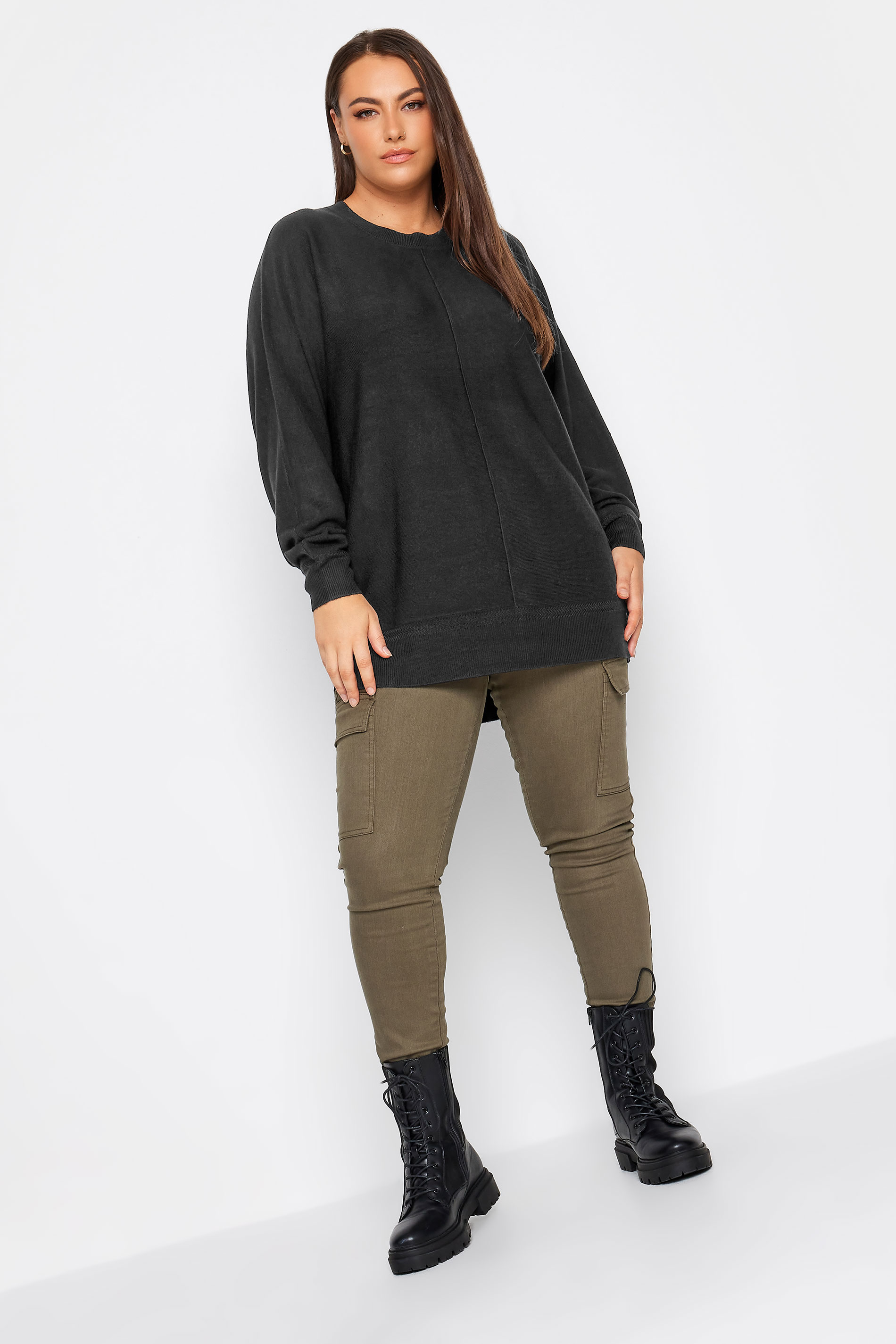 YOURS Plus Size Black Front Seam Detail Jumper | Yours Clothing 2