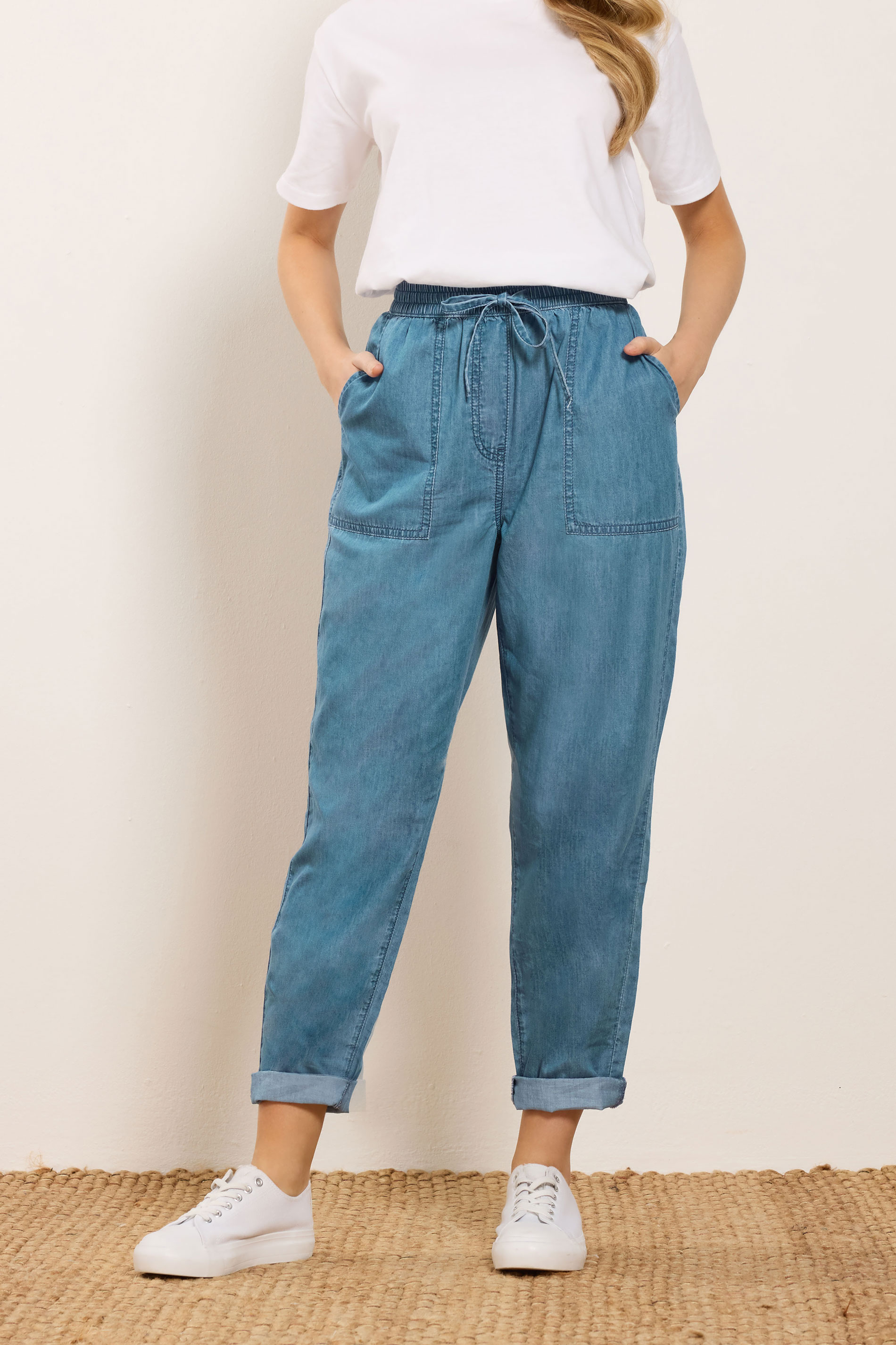 M&Co Blue Midwash Lightweight Cotton Denim Joggers | M&Co 1