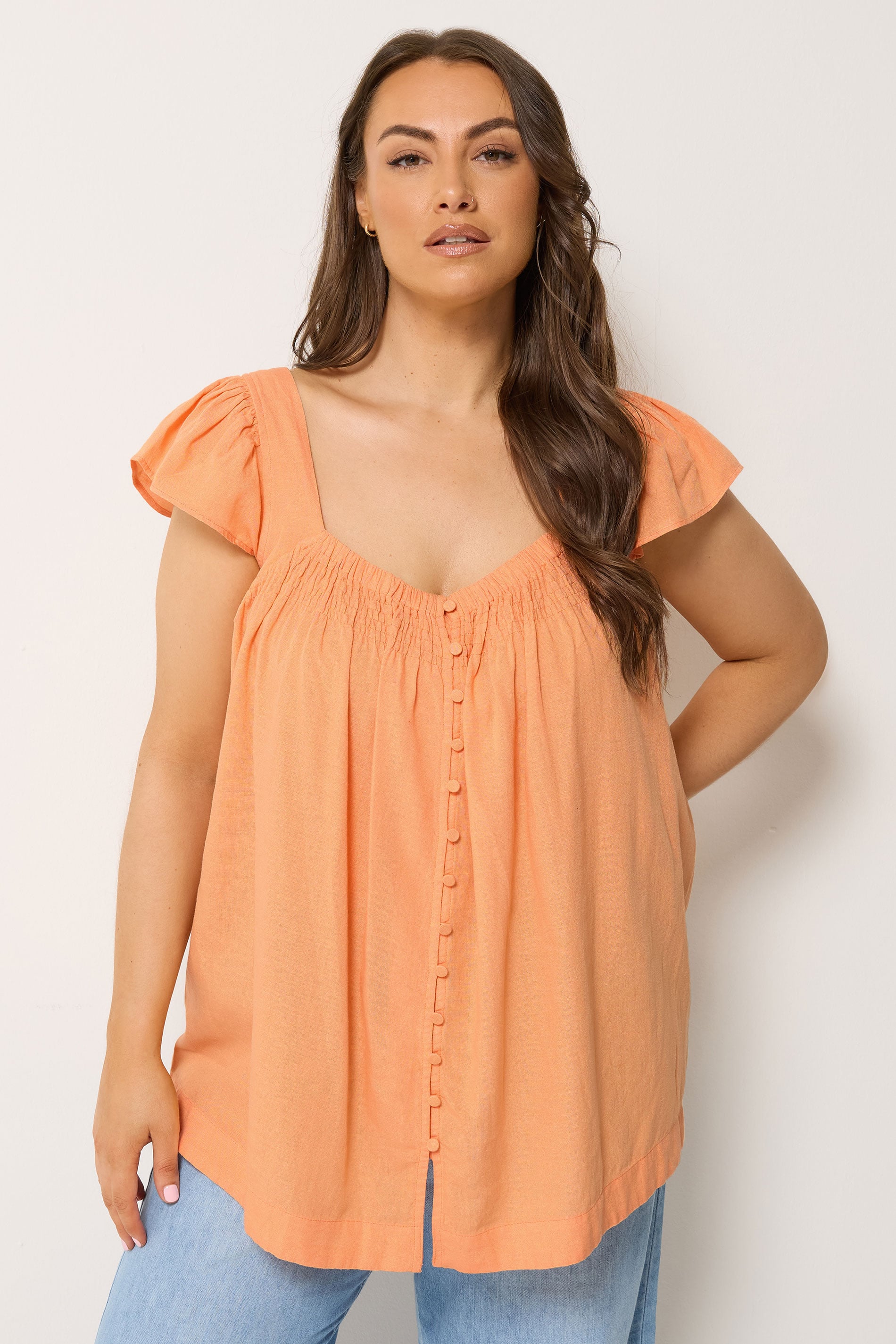 YOURS Plus Size Orange Linen Cap Sleeve Top | Yours Clothing 3