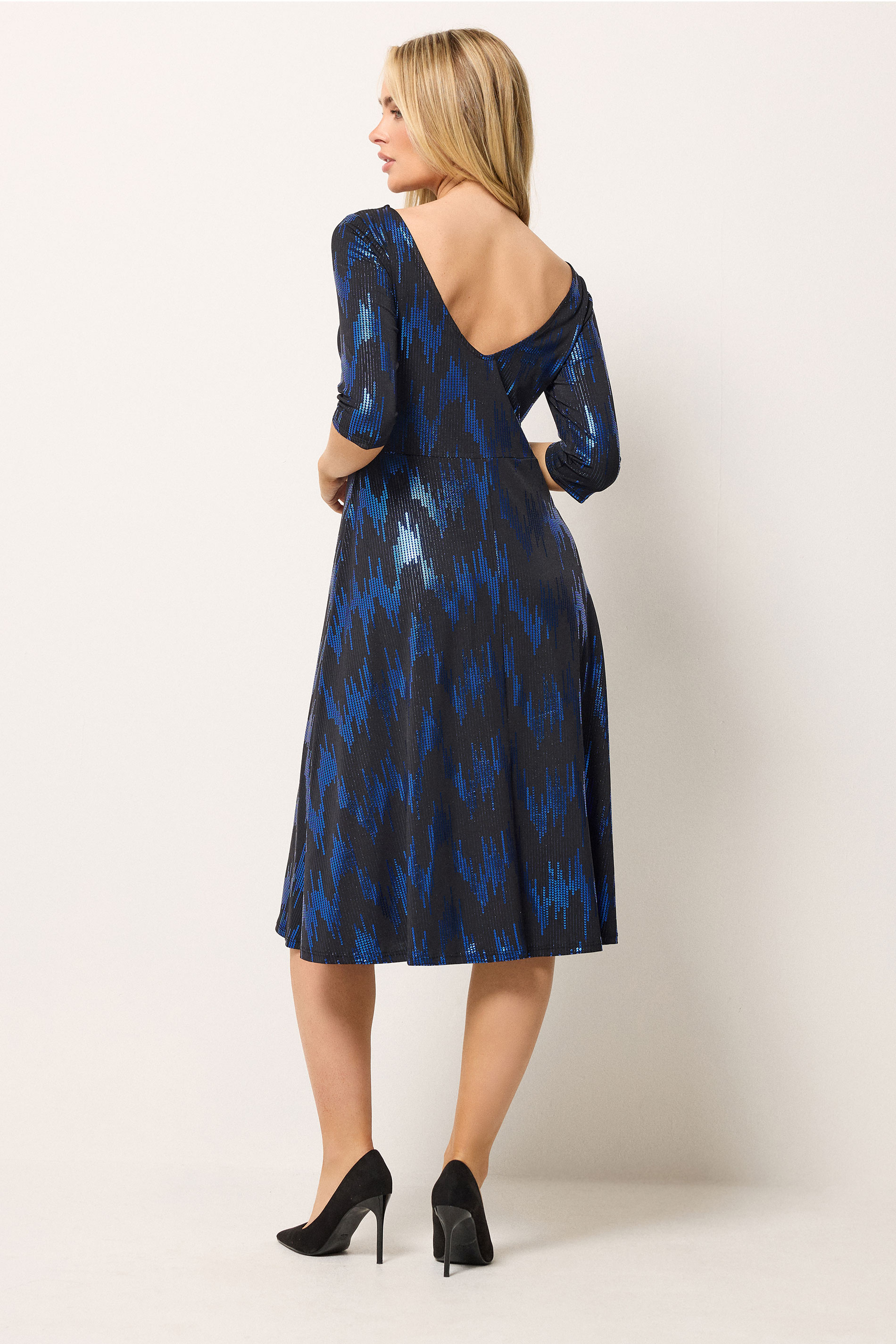 M&Co Black Foil Fit & Flare Mini Dress 2