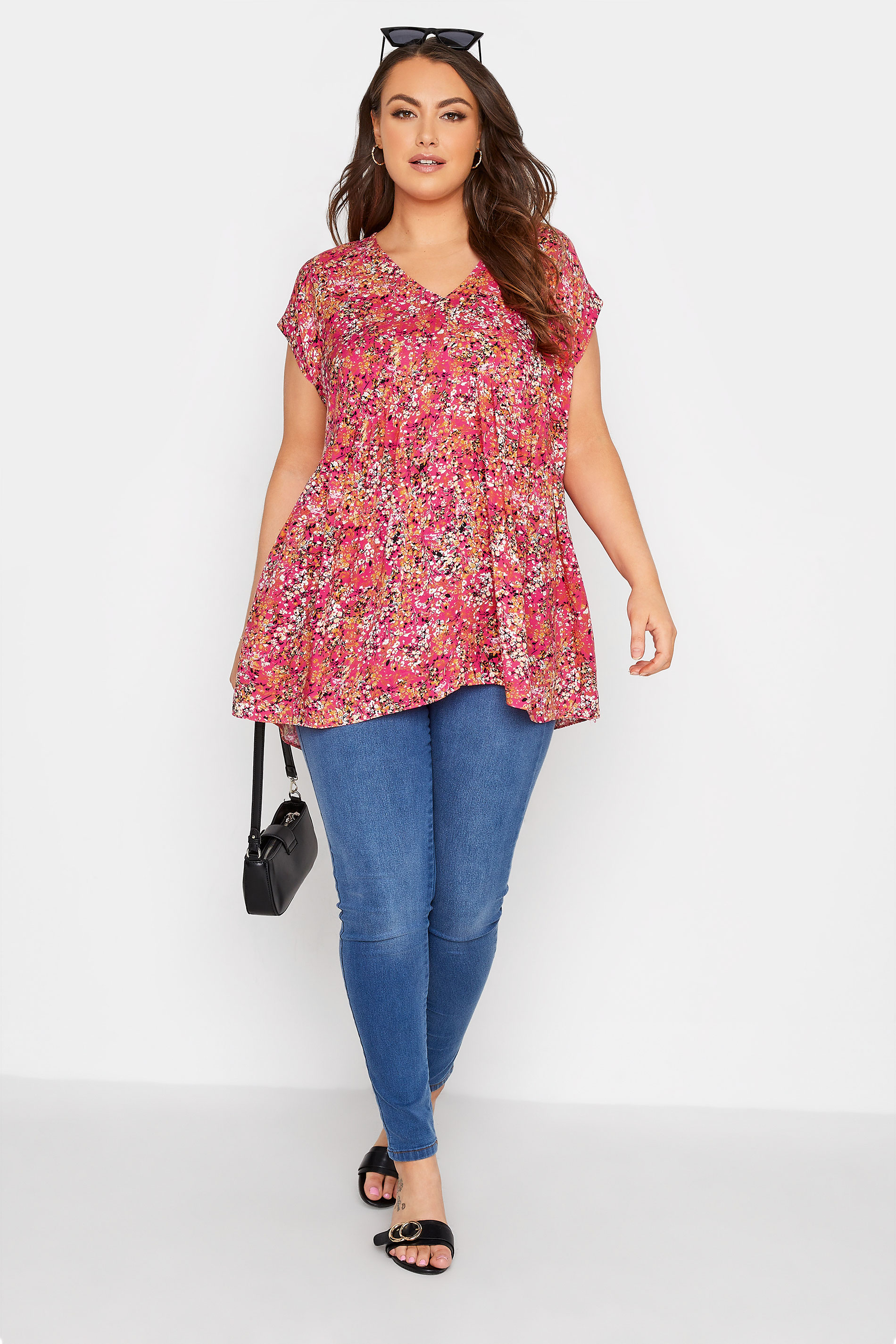 Grande taille  Tops Grande taille  Tops Ourlet Plongeant | YOURS LONDON - Tunique Rose Floral Ourlet Plongeant - NF48601