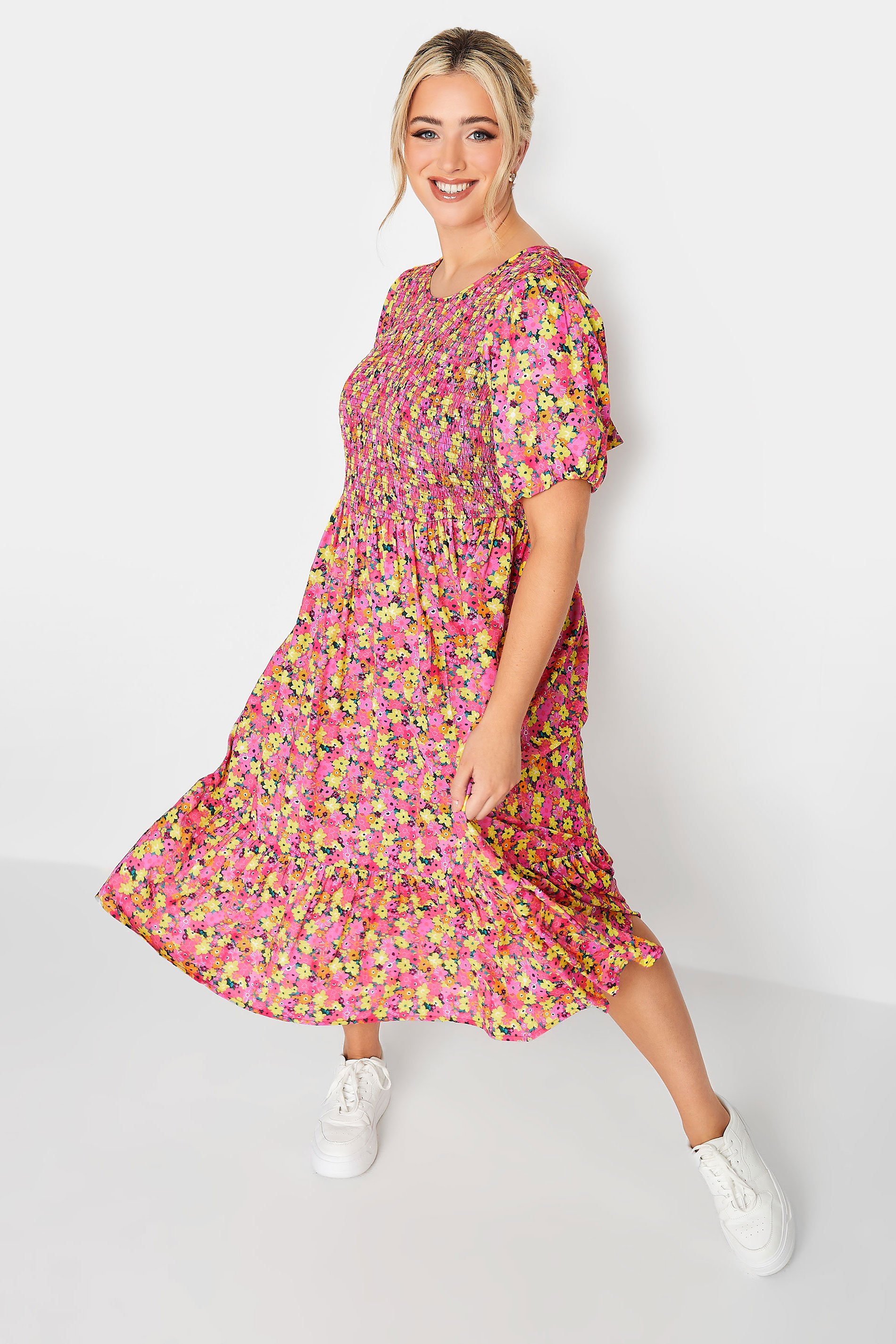 LIMITED COLLECTION Curve Plus Size Pink Ditsy Print Midaxi Dress | Yours Clothing  1