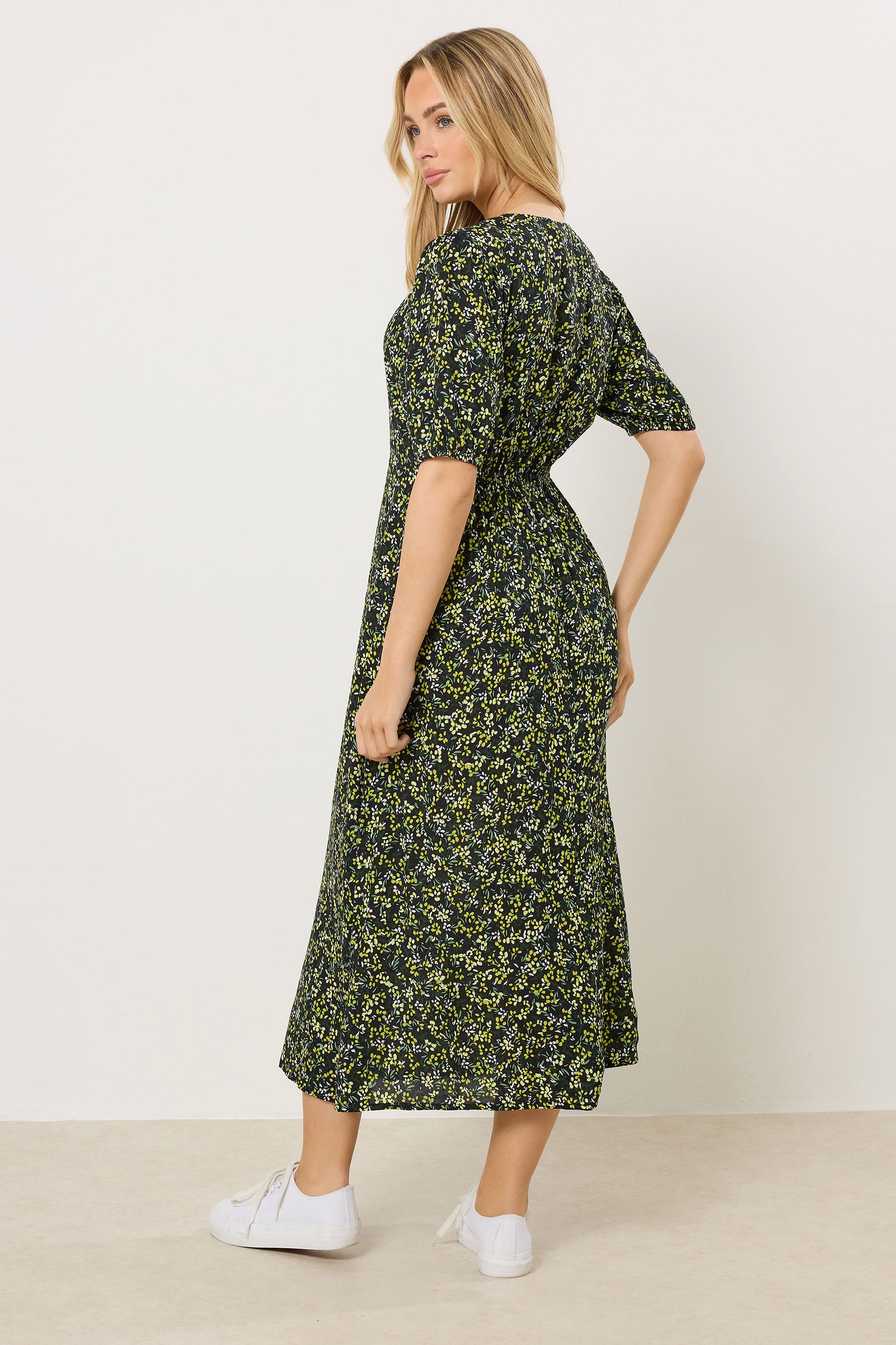 M&Co Green Ditsy Floral Puff Sleeve Midi Dress | M&Co 4