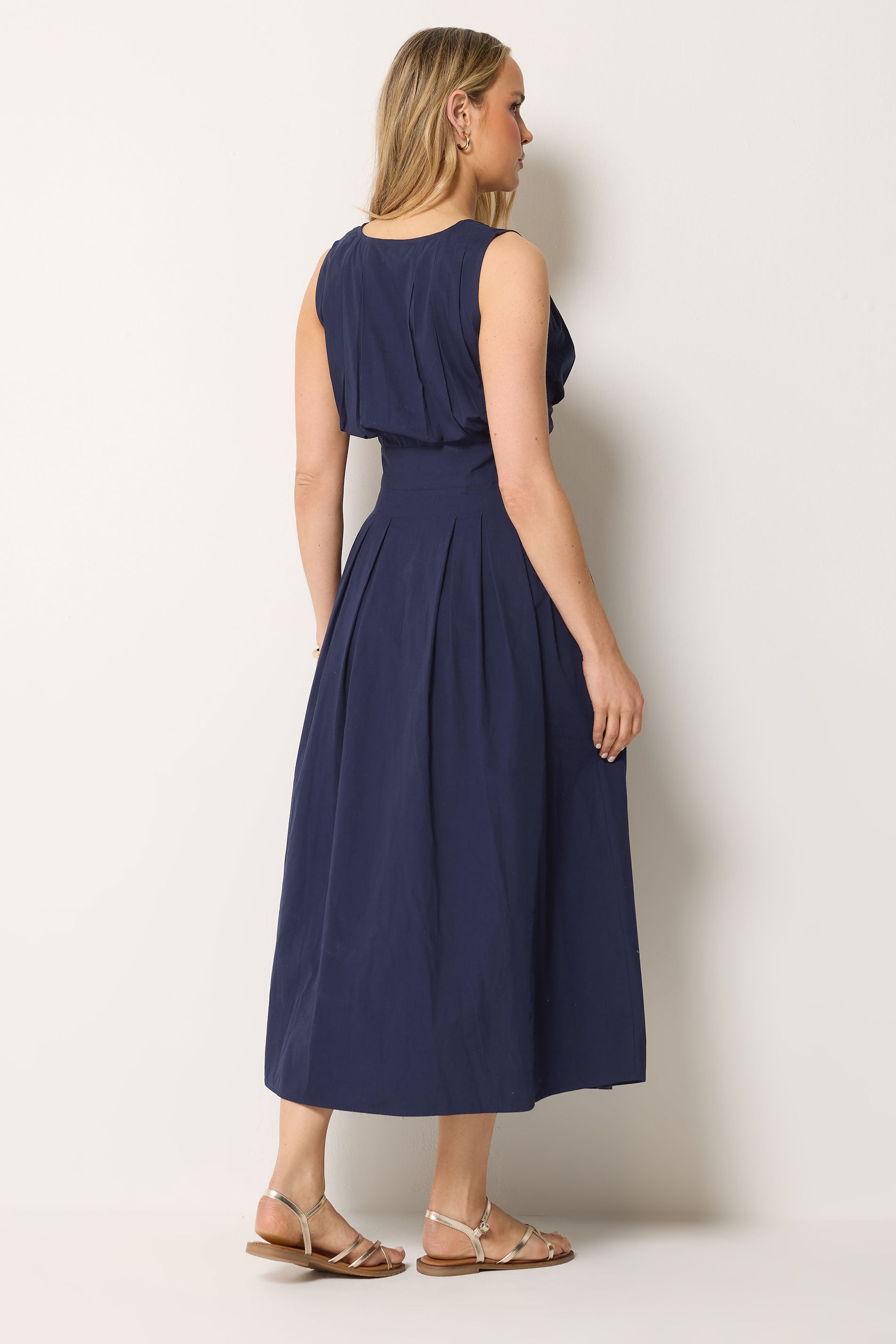 LTS Tall Women's Navy Blue Cotton Pleated Midi Dress | Long Tall Sally 4