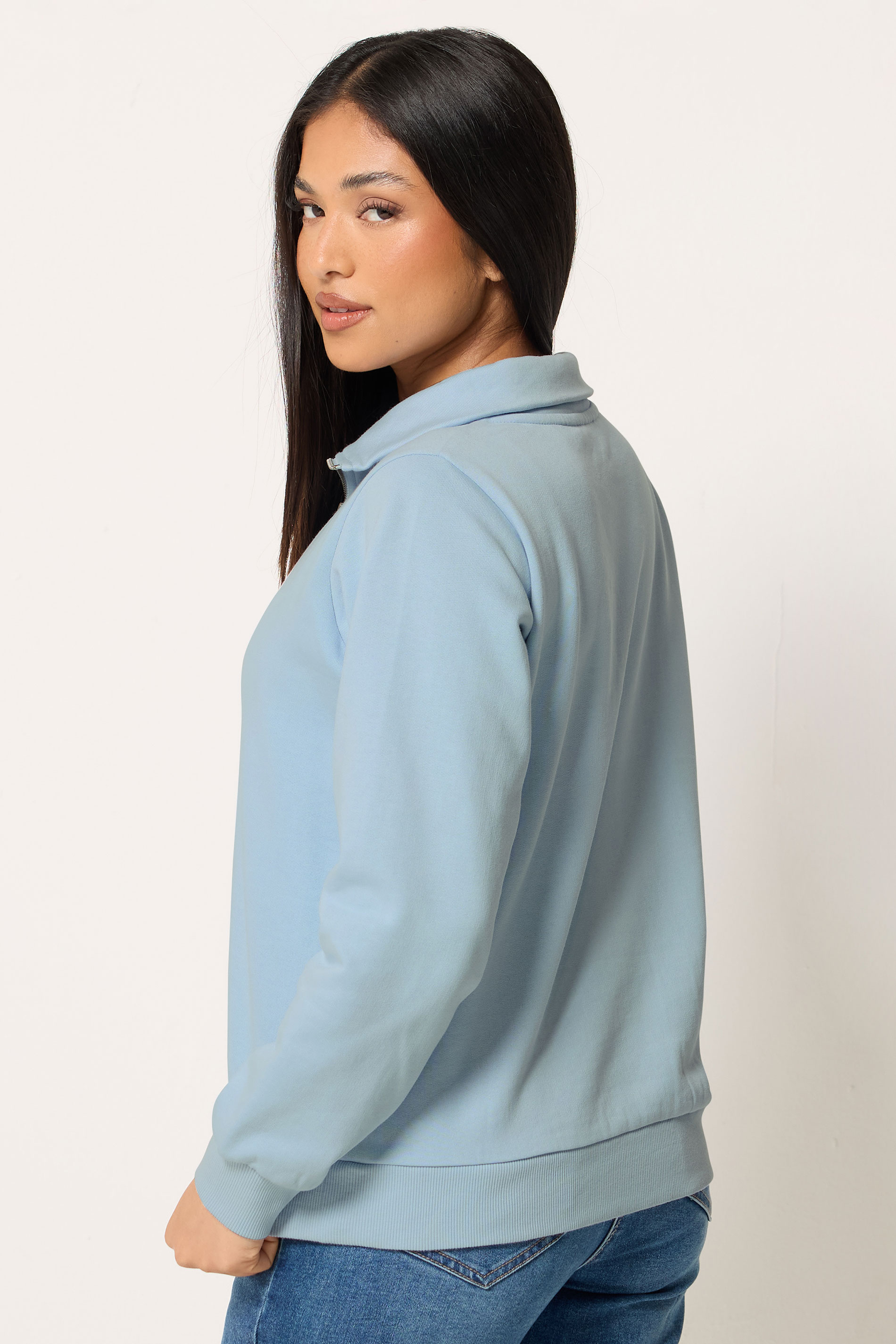 M&Co Petite Light Blue Quarter Zip Sweatshirt | M&Co 2