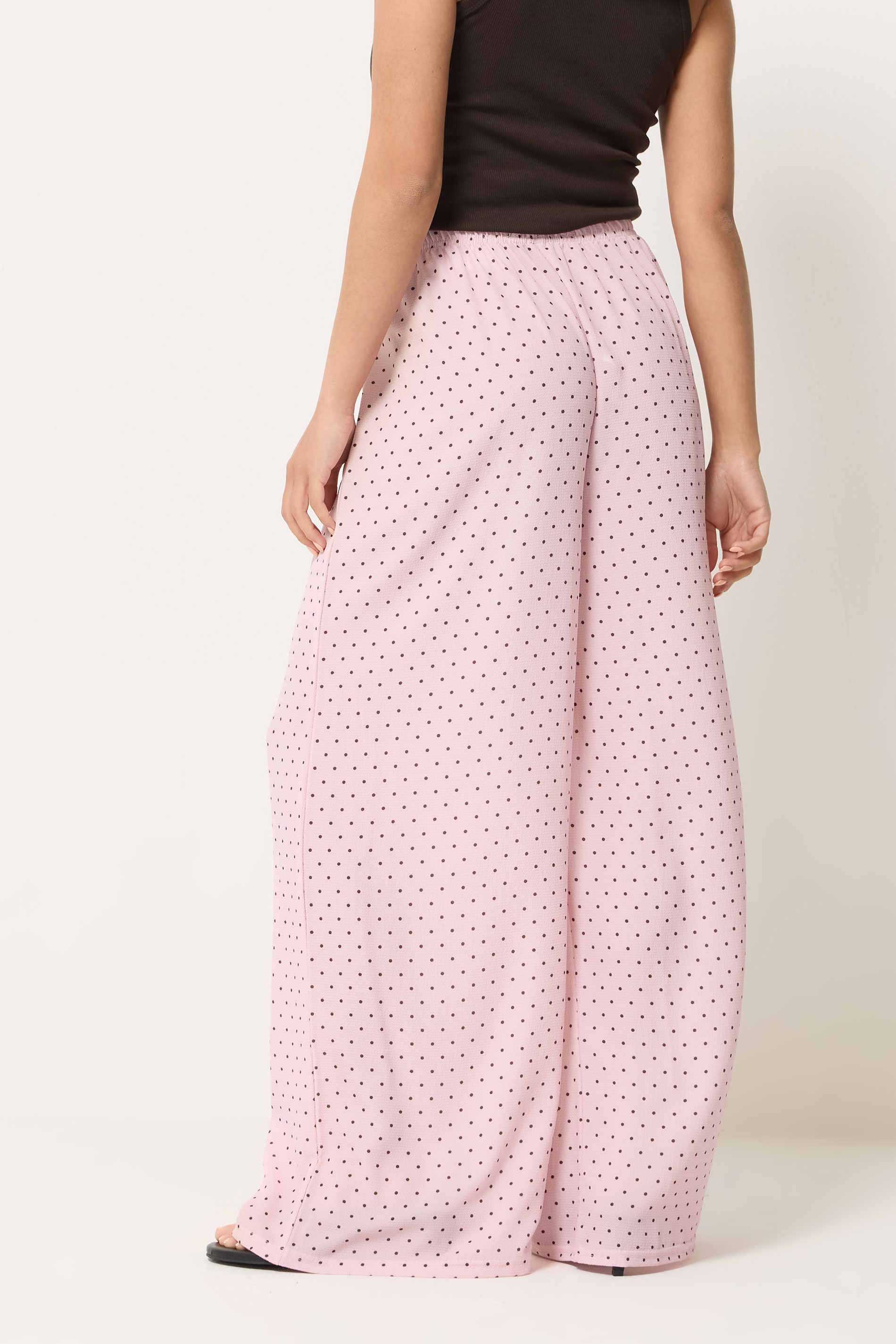 PixieGirl Petite Women's Pink Polka Dot Wide Leg Trousers | PixieGirl 4