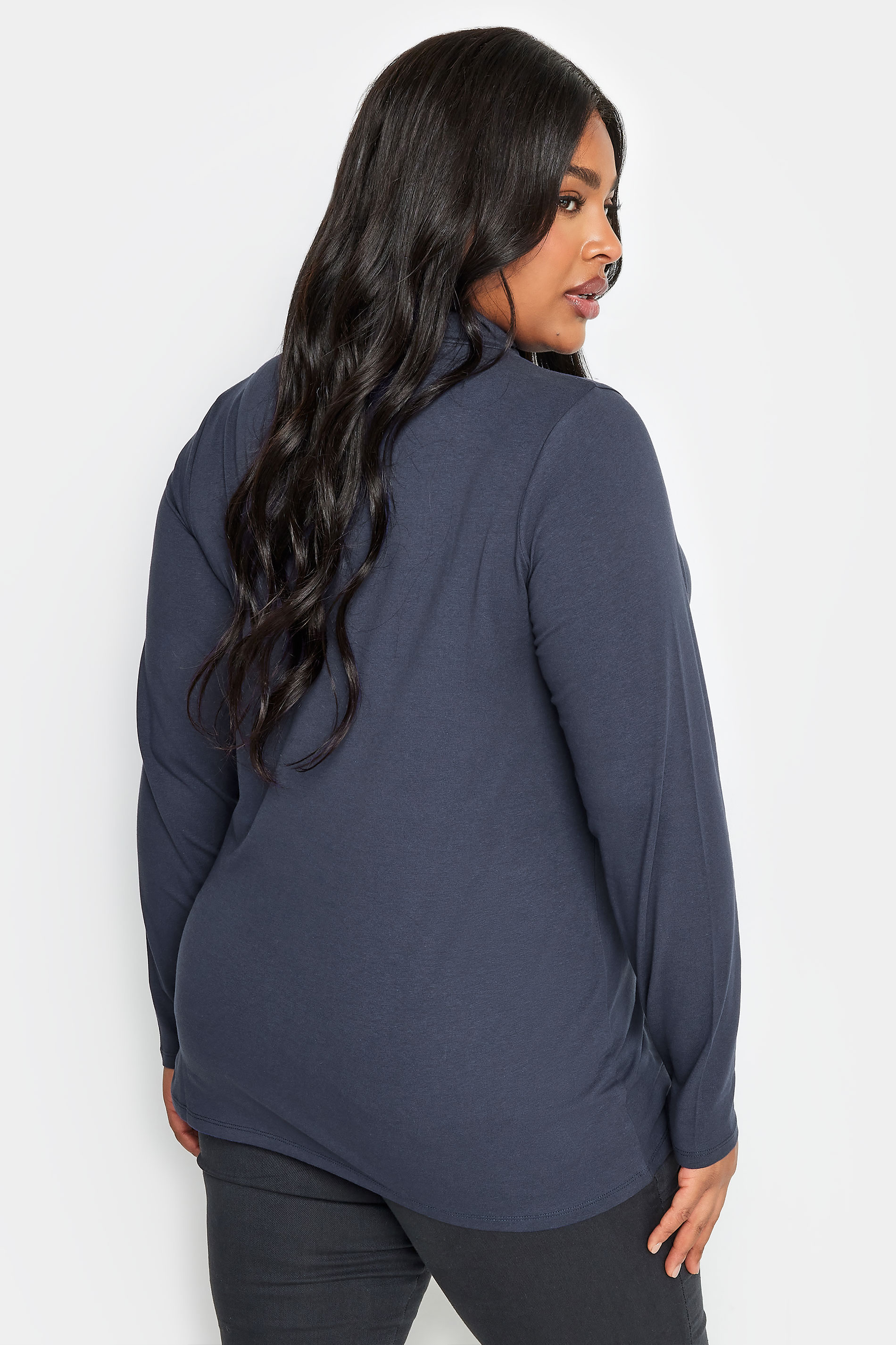 YOURS Plus Size Navy Blue Long Sleeve Turtle Neck Top | Yours Clothing 3