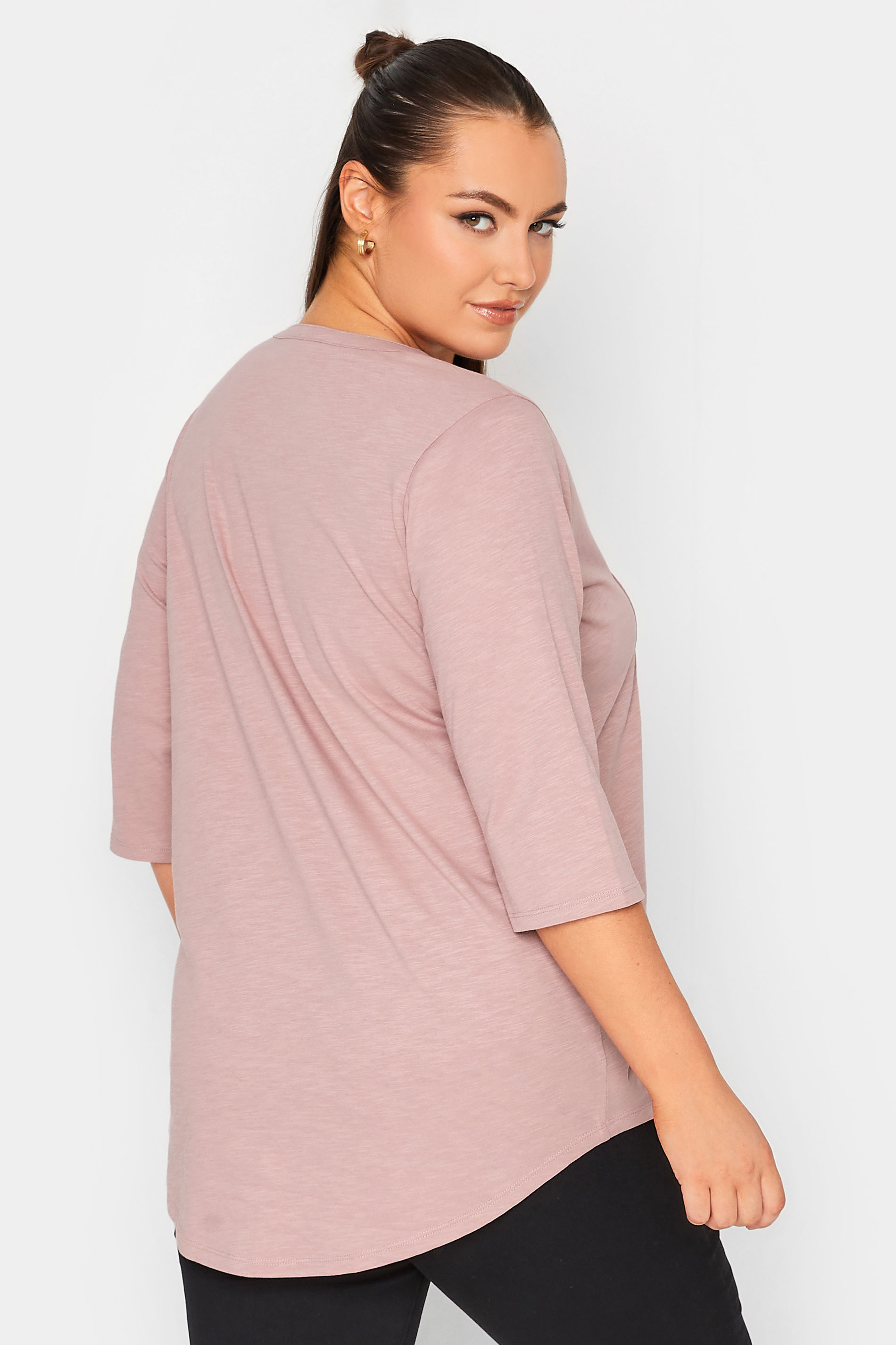 Plus Size YOURS Blush Pink Pintuck Button Henley T-Shirt | Yours Clothing 3