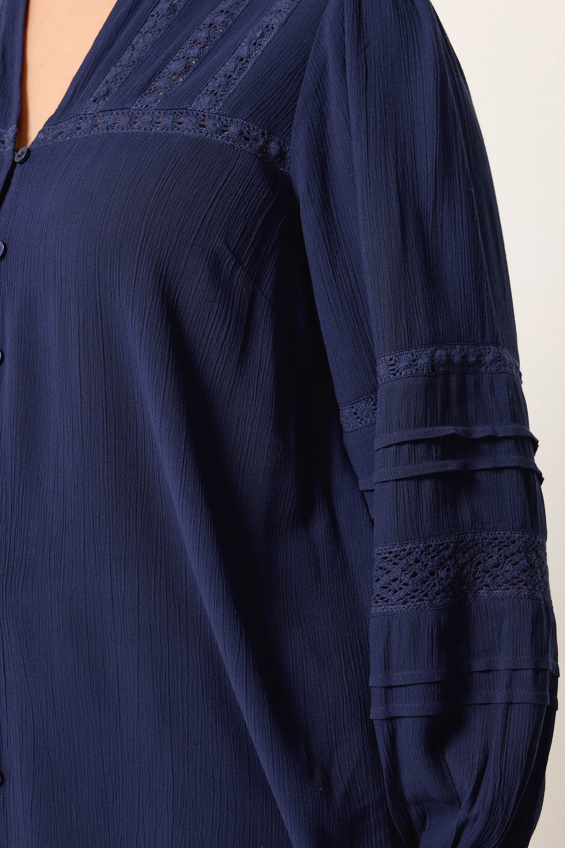YOURS Curve Navy Blue Notch Neck Crochet Blouse | Yours Clothing  4