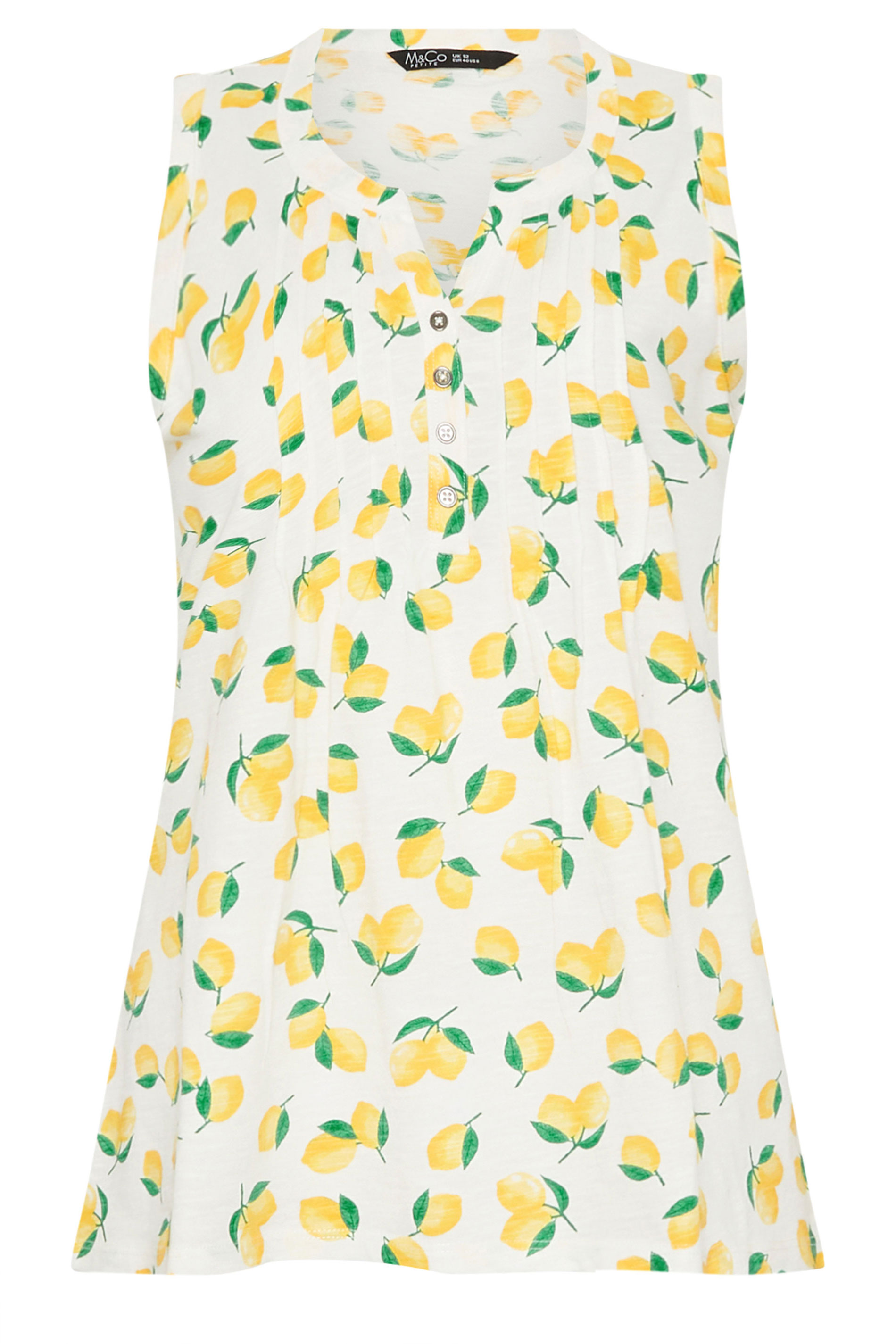 M&Co Yellow Lemon Print Sleeveless Cotton Henley Top | M&Co 5