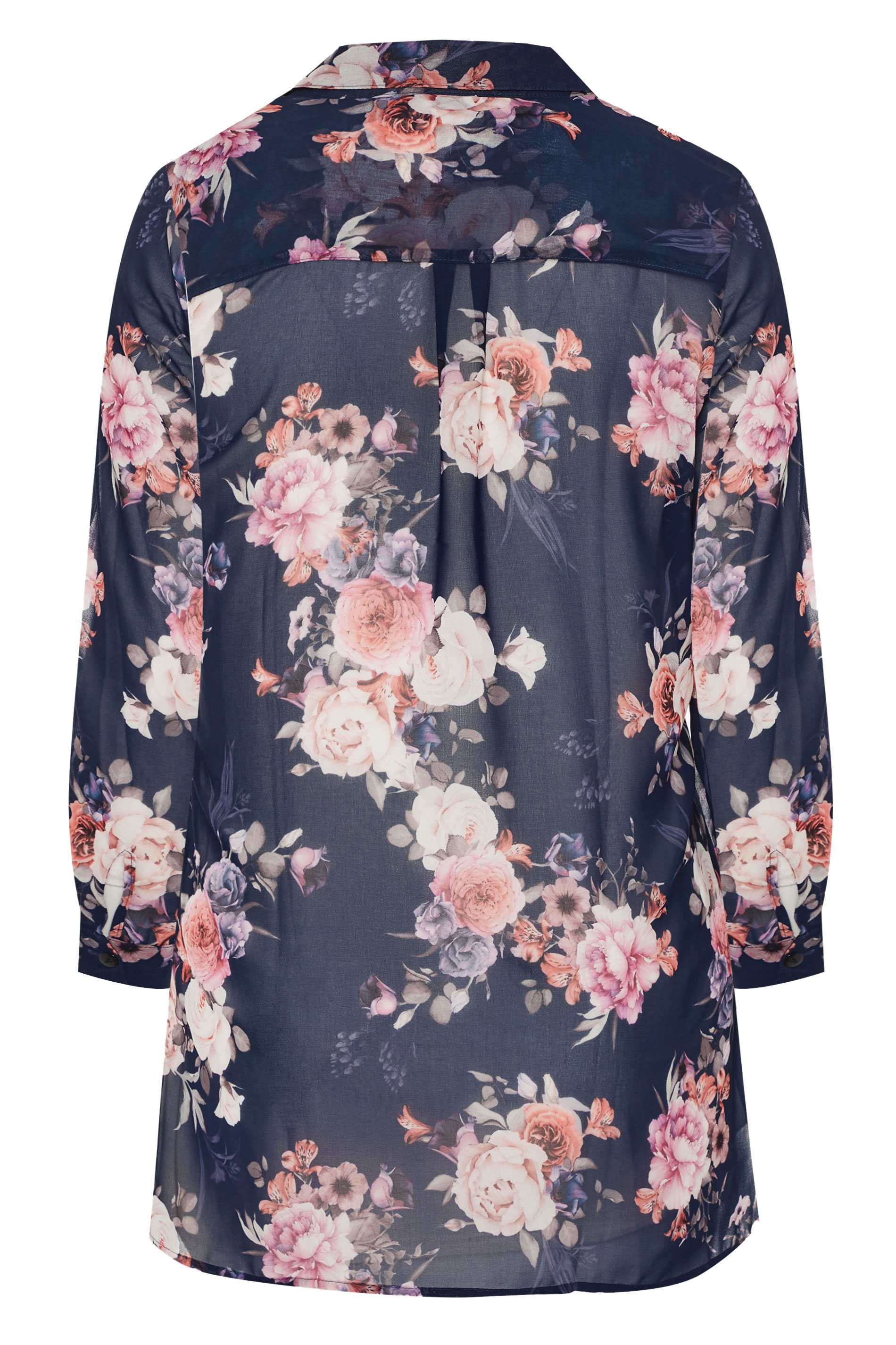 LTS Navy Floral Longline Chiffon Shirt | Long Tall Sally