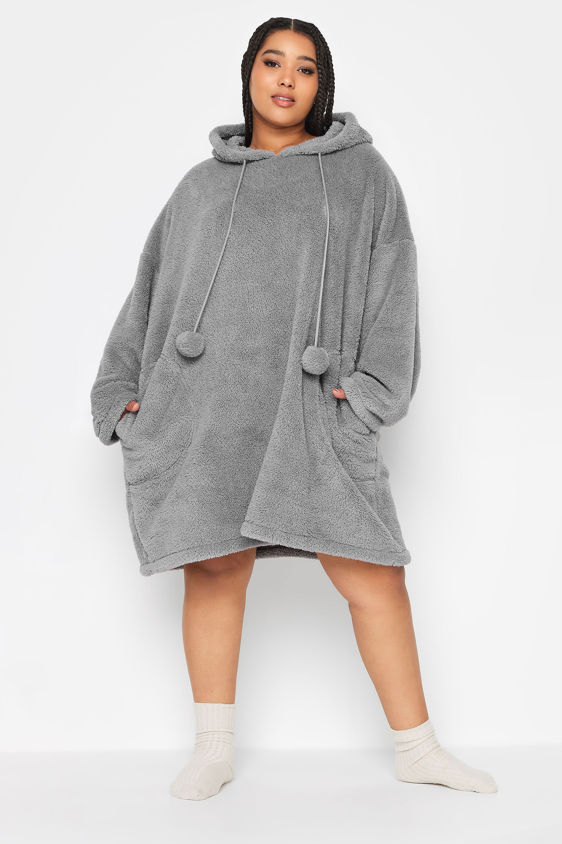 YOURS Plus Size Grey Pocket Snuggle Hoodie | Yours Clothing 1