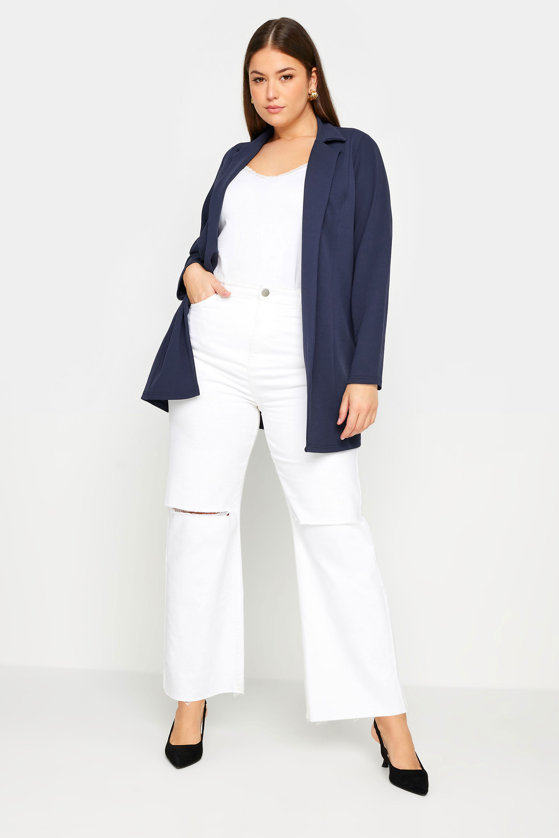 YOURS Plus Size Navy Blue Longline Blazer | Yours Clothing 2