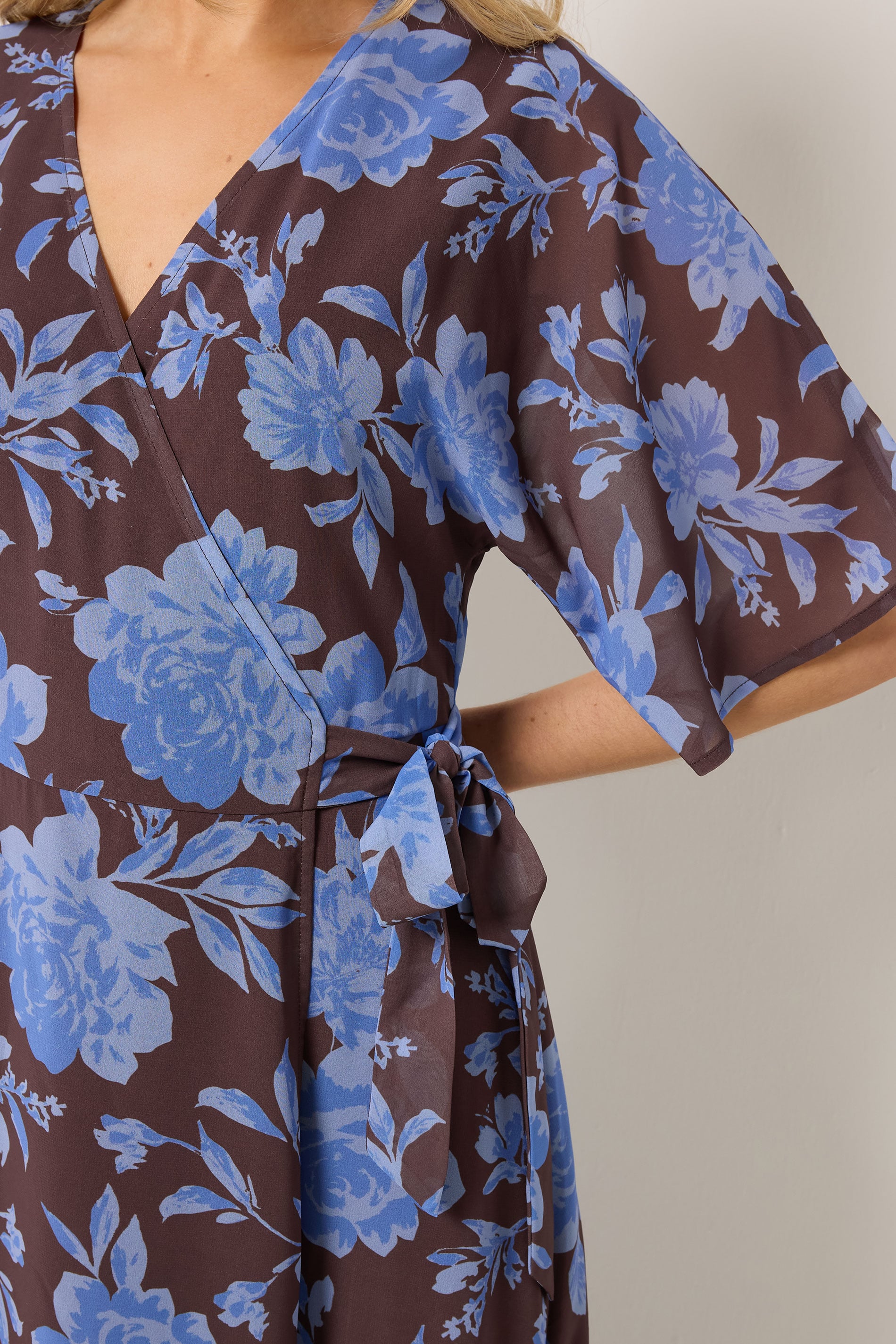 LTS Tall Women's Chocolate Brown & Blue Floral Wrap Maxi Dress | Long Tall Sally 4