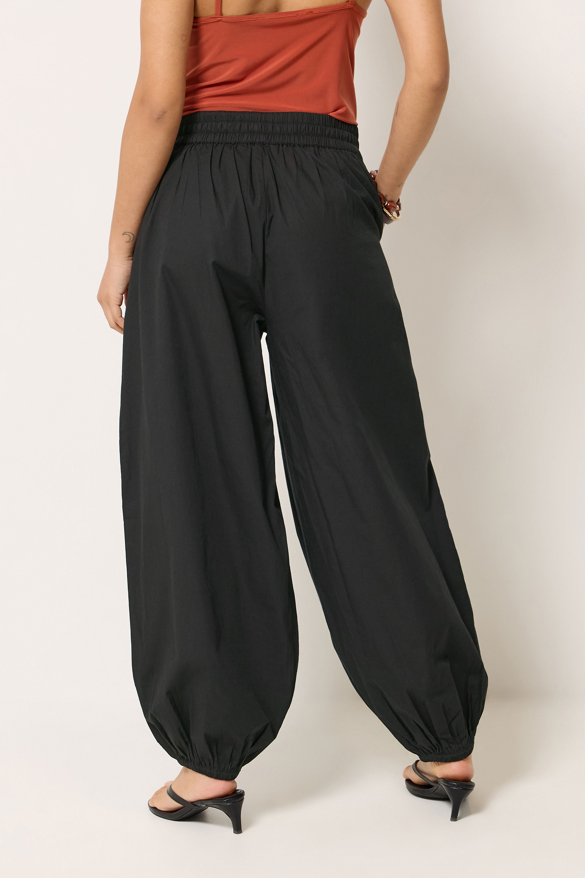 PixieGirl Petite Women's Black Cotton Cuffed Balloon Trousers | PixieGirl 2