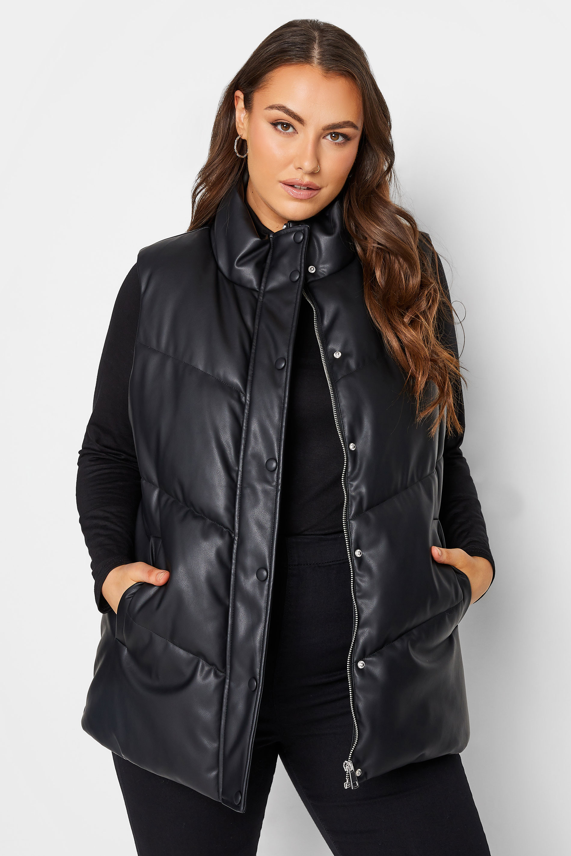 YOURS Curve Black Faux Leather Gilet | Yours Clothing  1