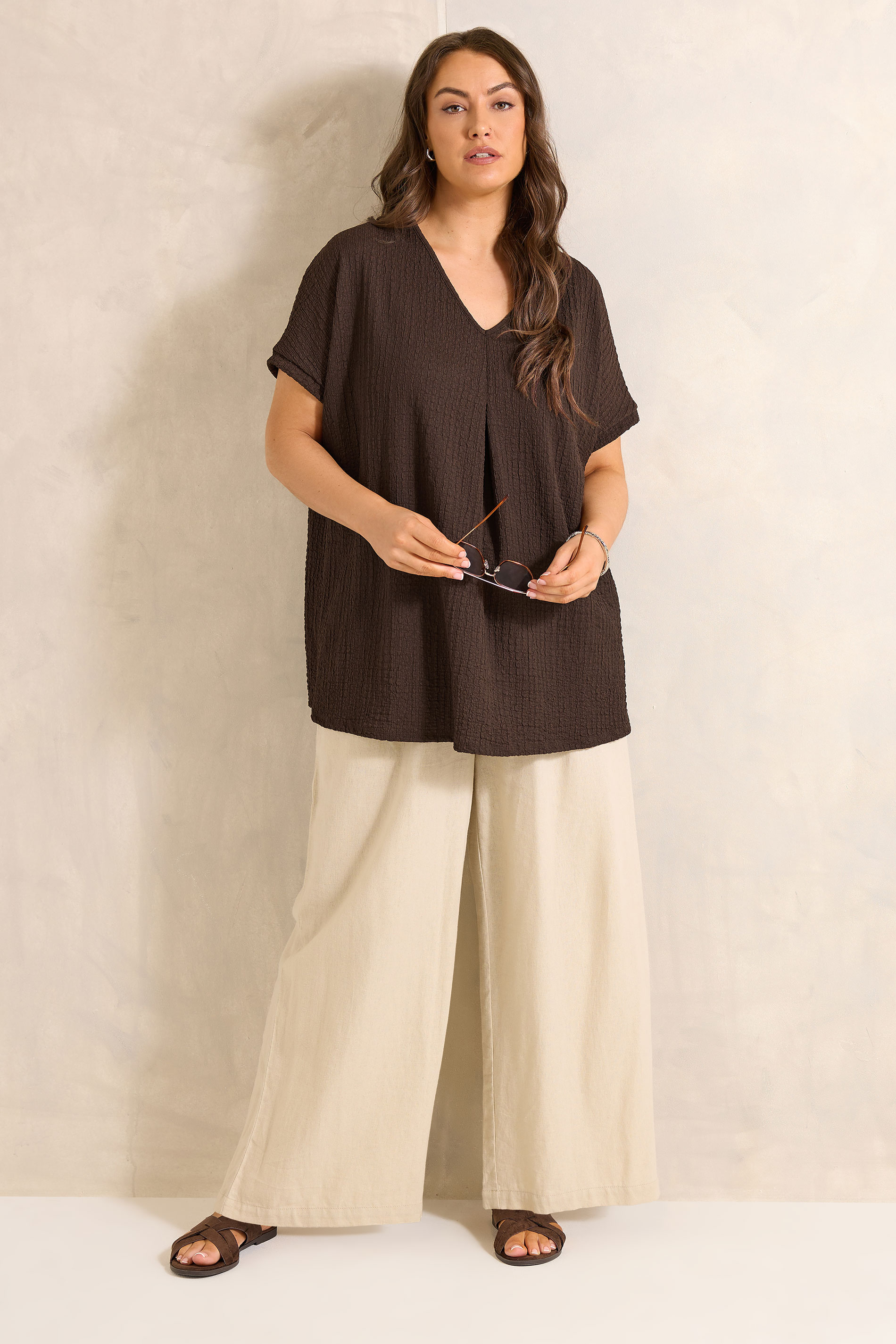 EVANS Curve Chocolate Brown Plisse Pleat Top  2