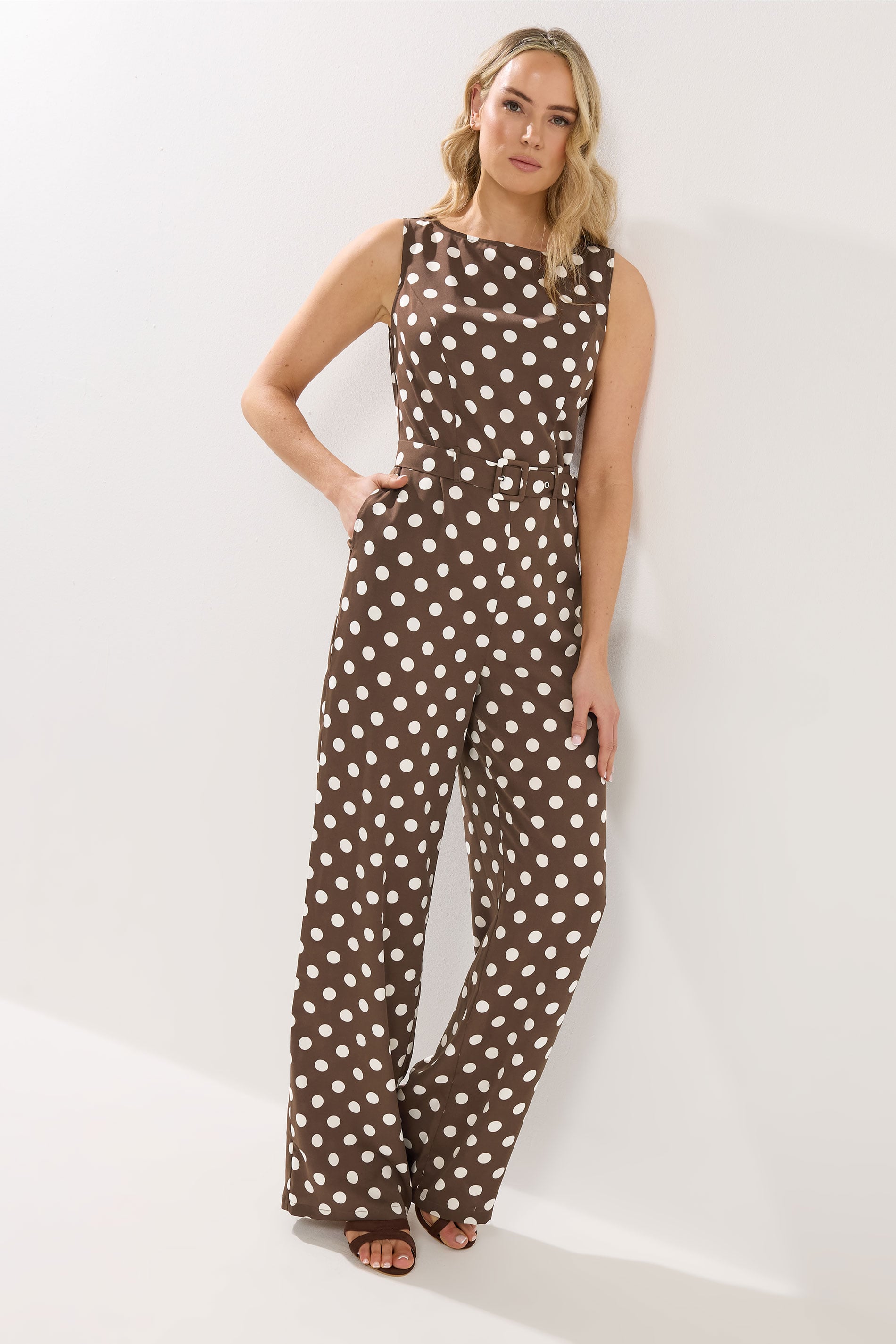 LTS Tall Women's Chocolate Brown Polka Dot Wide Leg Jumpsuit | Long Tall Sally 3