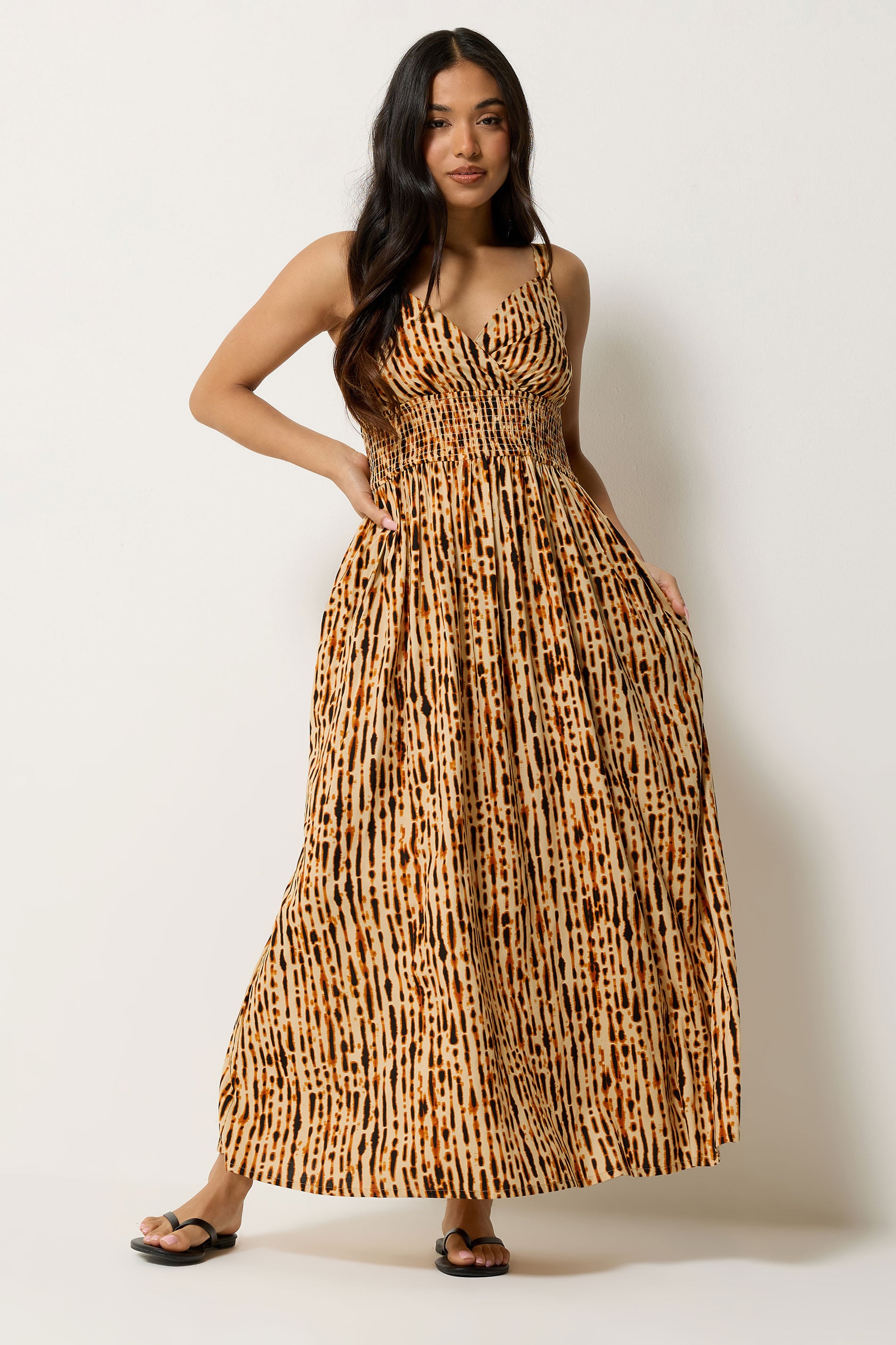 PixieGirl Petite Women's Brown Tie Dye Wrap Maxi Dress | PixieGirl 3