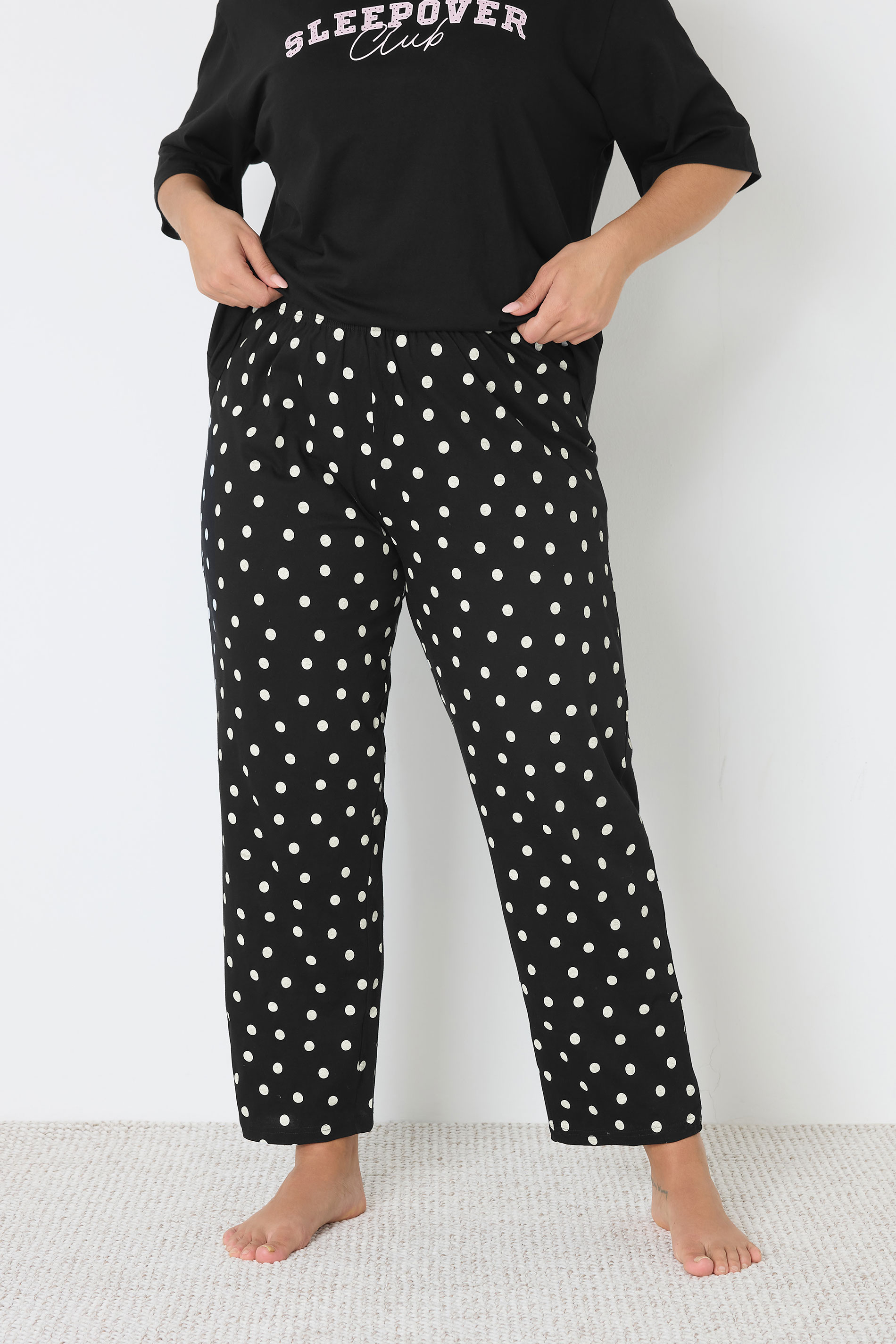 YOURS Plus Size Black Polka Dot Wide Leg Pyjama Bottoms | Yours Clothing 1