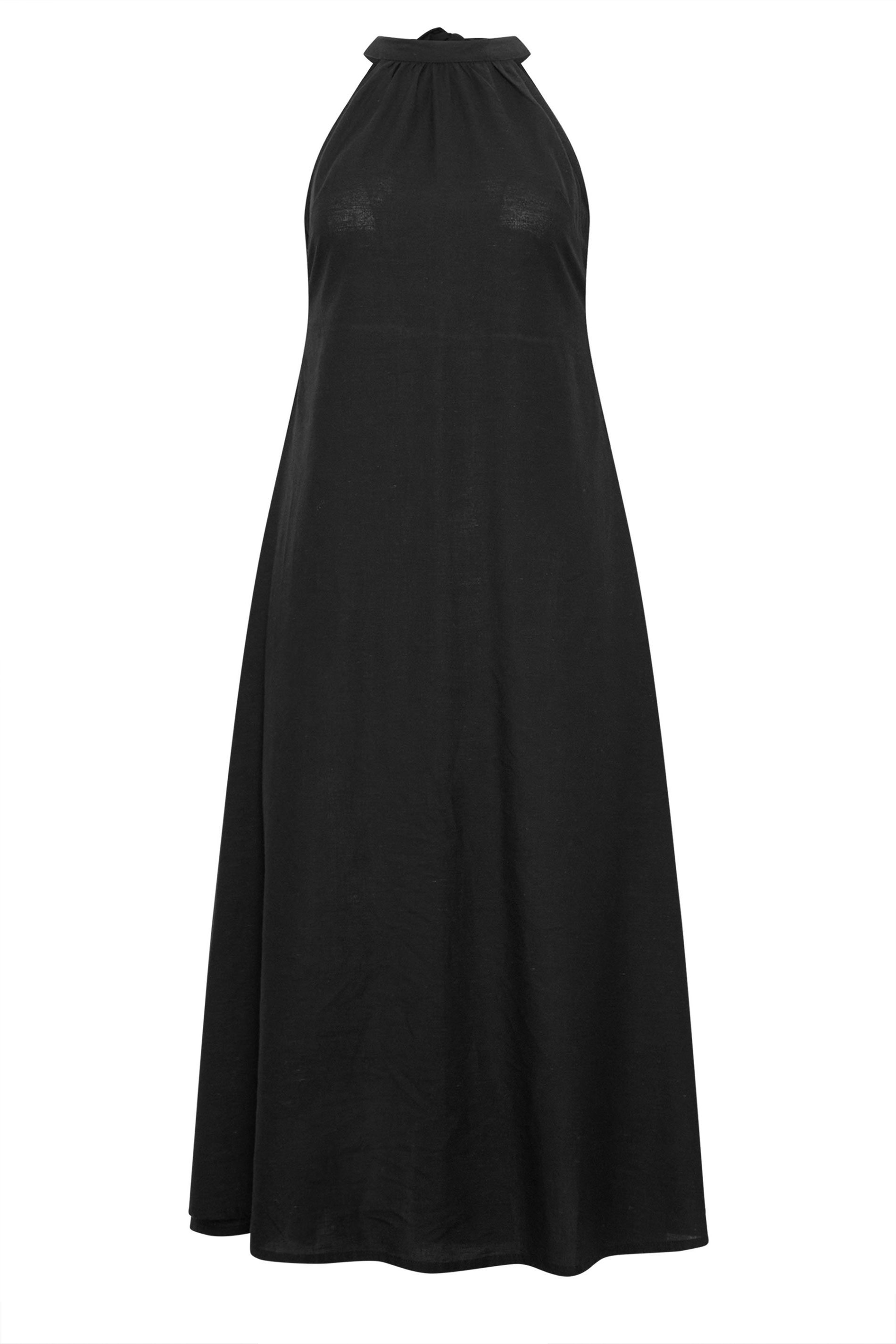PixieGirl Petite Women's Black Linen Halter Neck Maxi Dress | PixieGirl 5