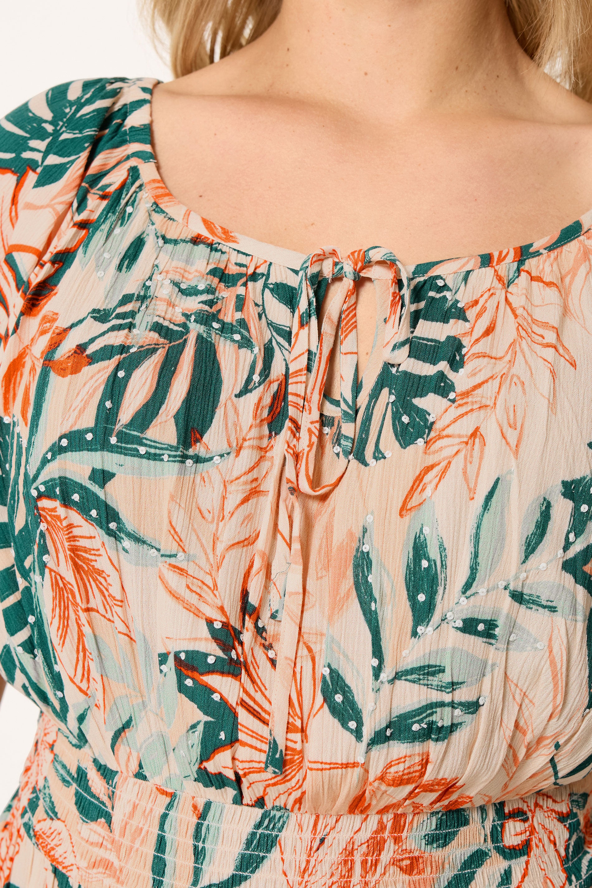 YOURS Plus Size Cream Leaf Tie Neck Bardot Maxi Dress | Yours Clothing 5