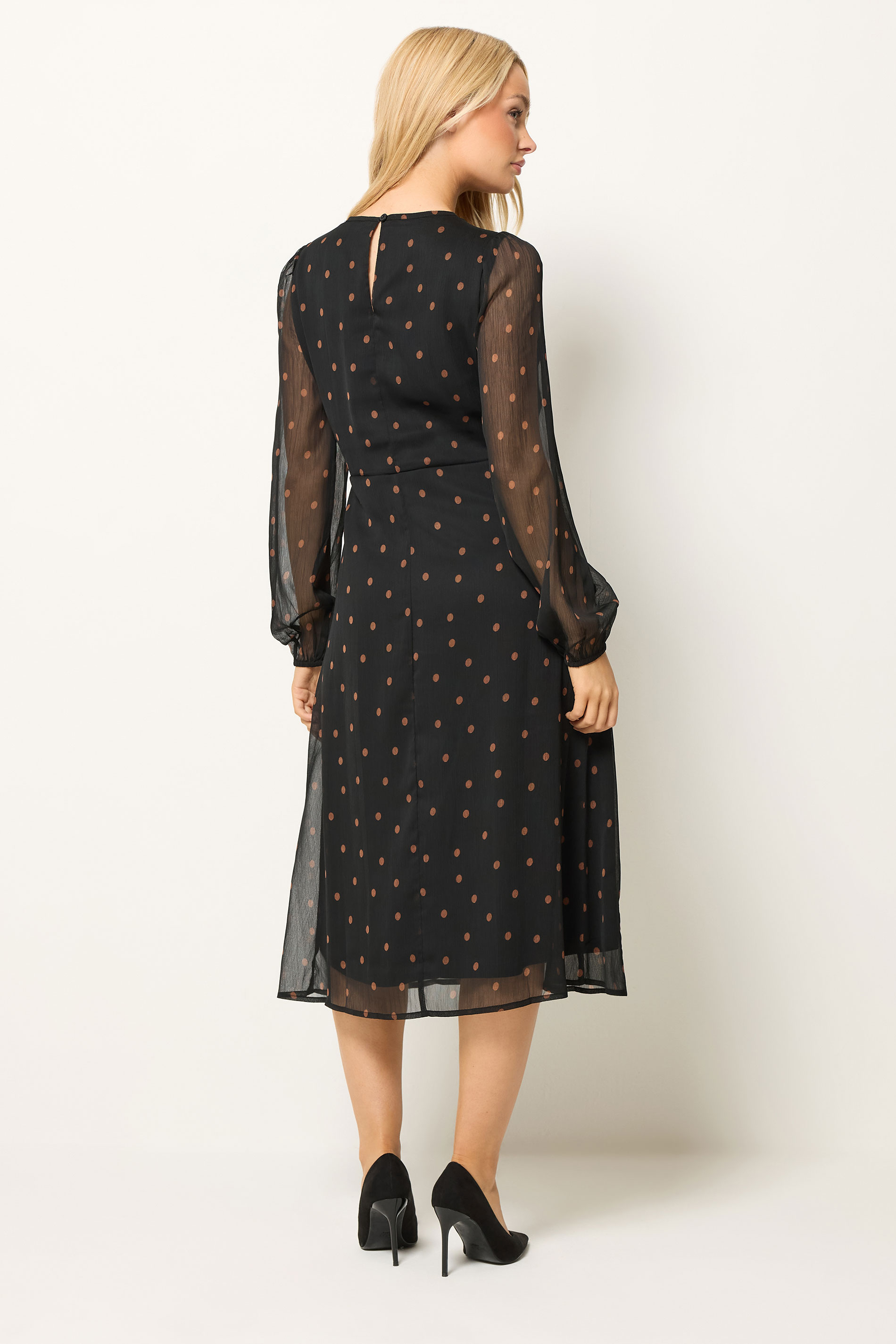 M&Co Black Spot Print Long Sleeve Chiffon Dress | M&Co 2