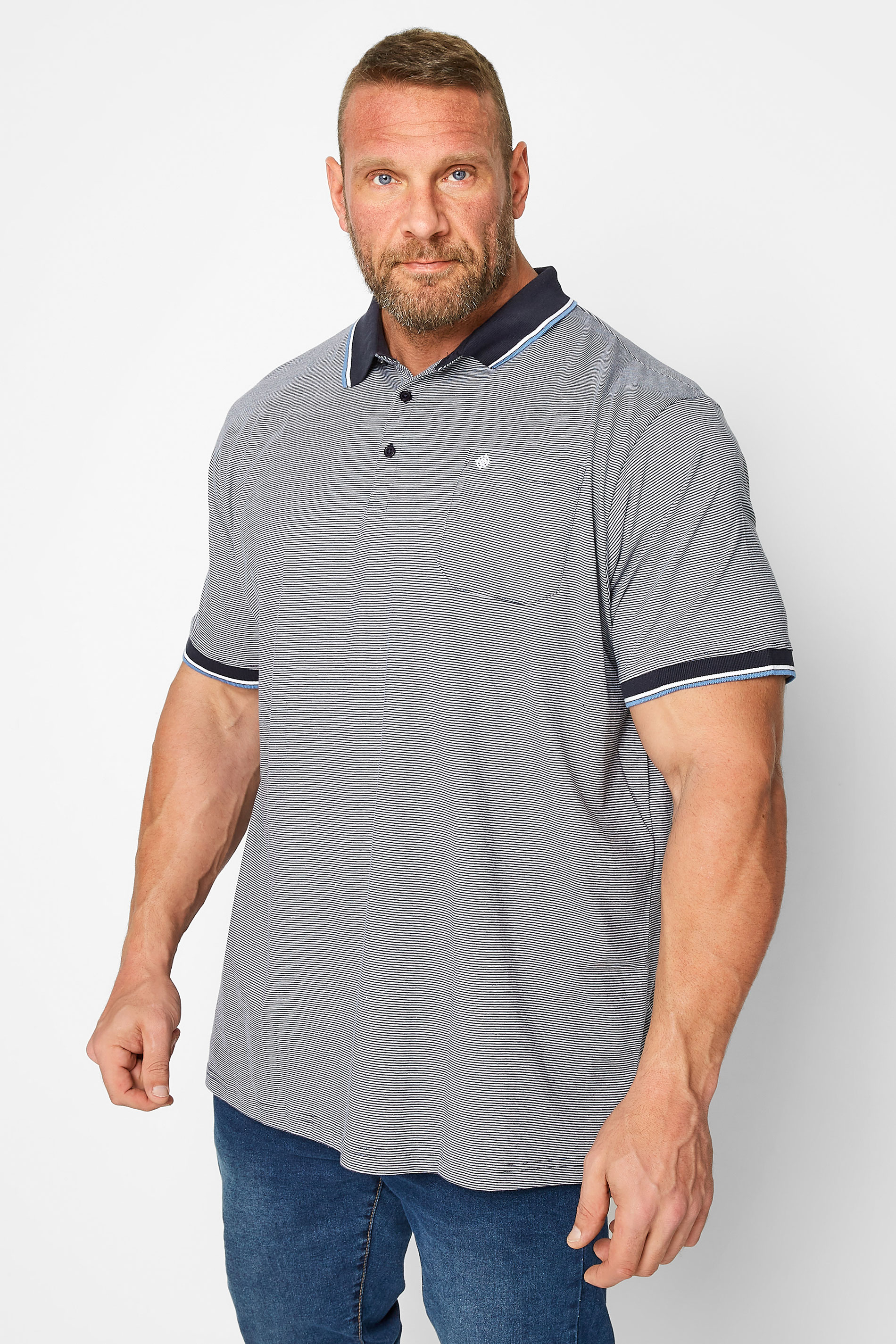ESPIONAGE Big & Tall Navy Blue Stripe Polo Shirt | BadRhino 1