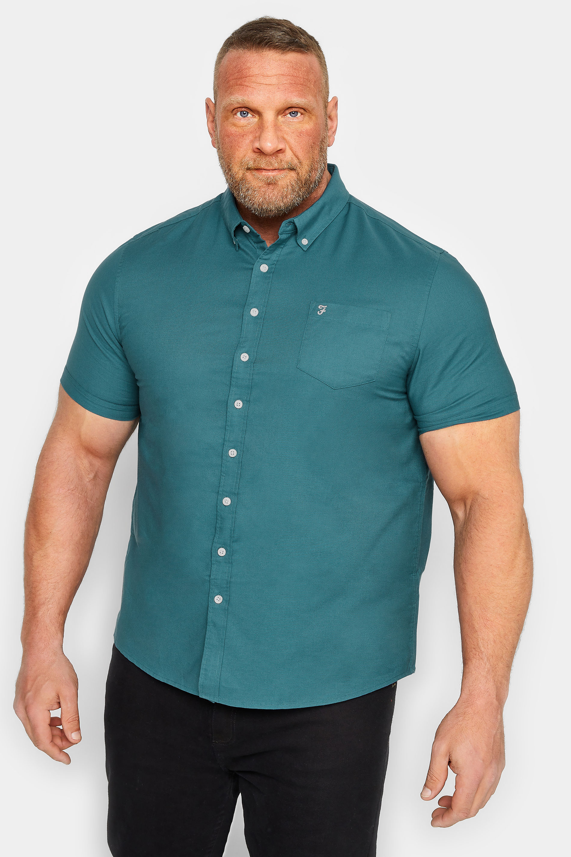 FARAH Big & Tall Dark Blue Short Sleeve Logo Shirt | BadRhino 1