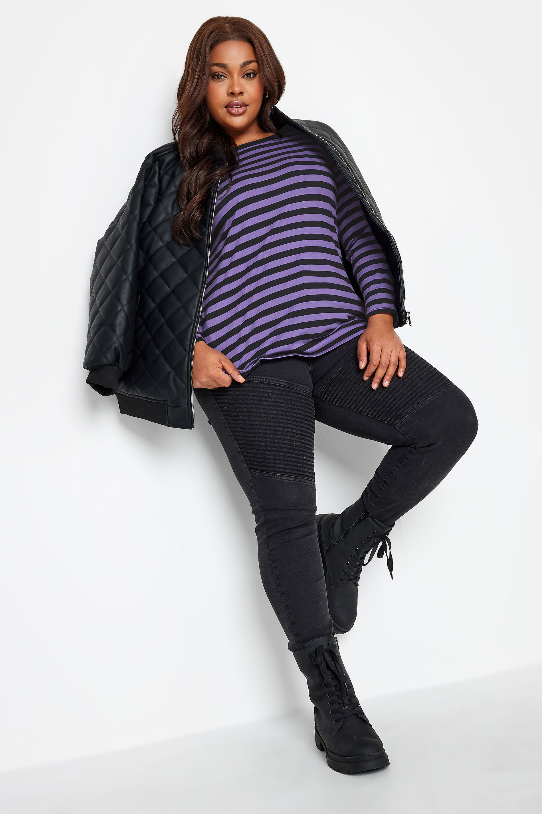 YOURS Plus Size Purple Stripe Top | Yours Clothing 2