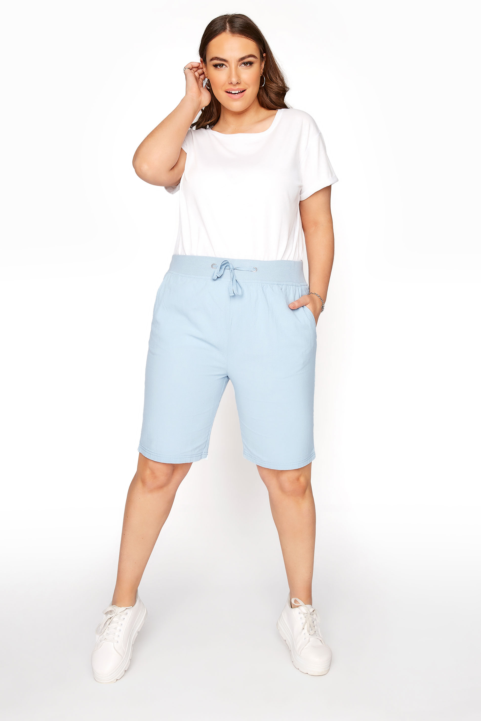 Pale Blue Cool Cotton Shorts | Yours Clothing