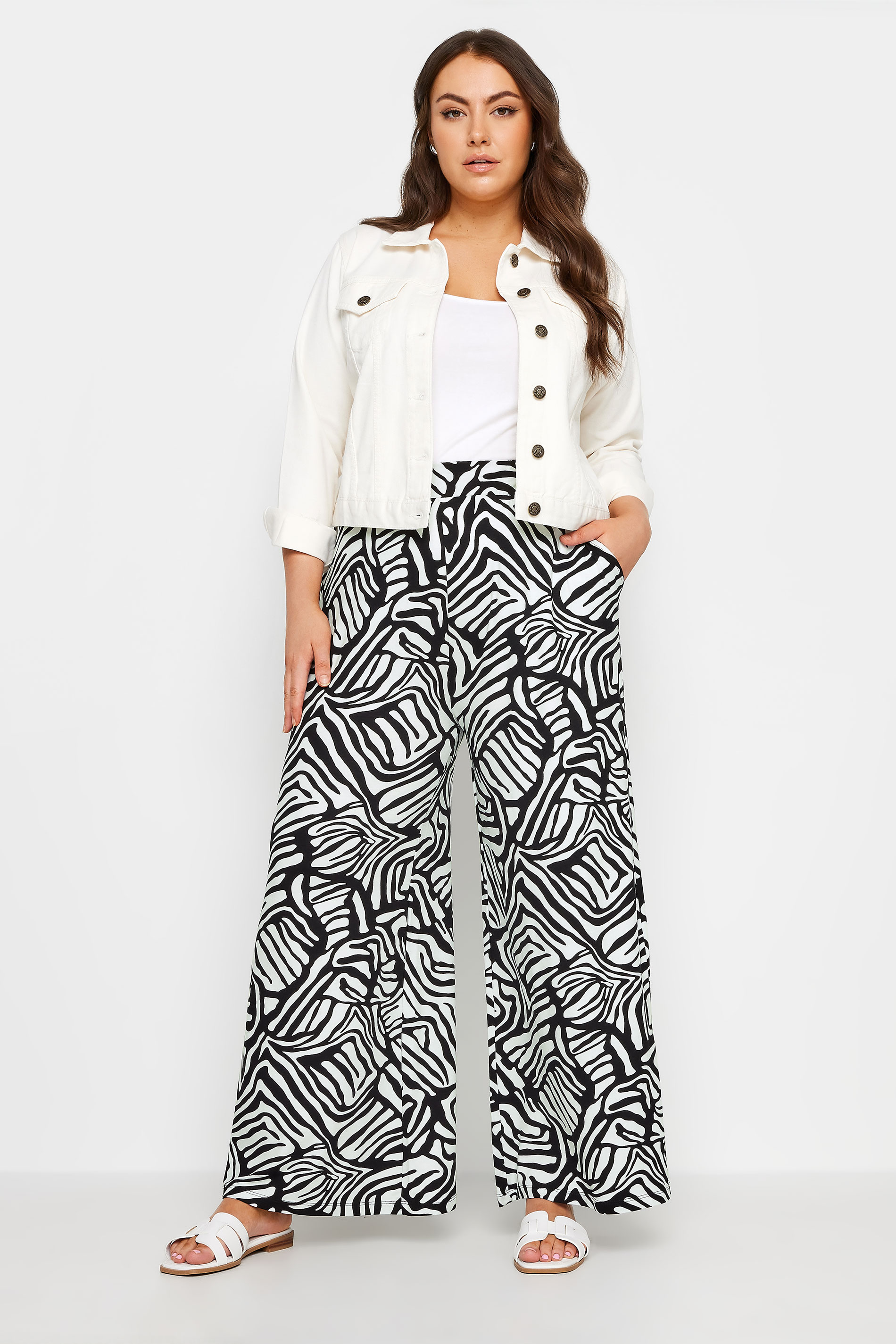 YOURS Plus Size Black Abstract Print Wide Leg Trousers | Yours Clothing 2