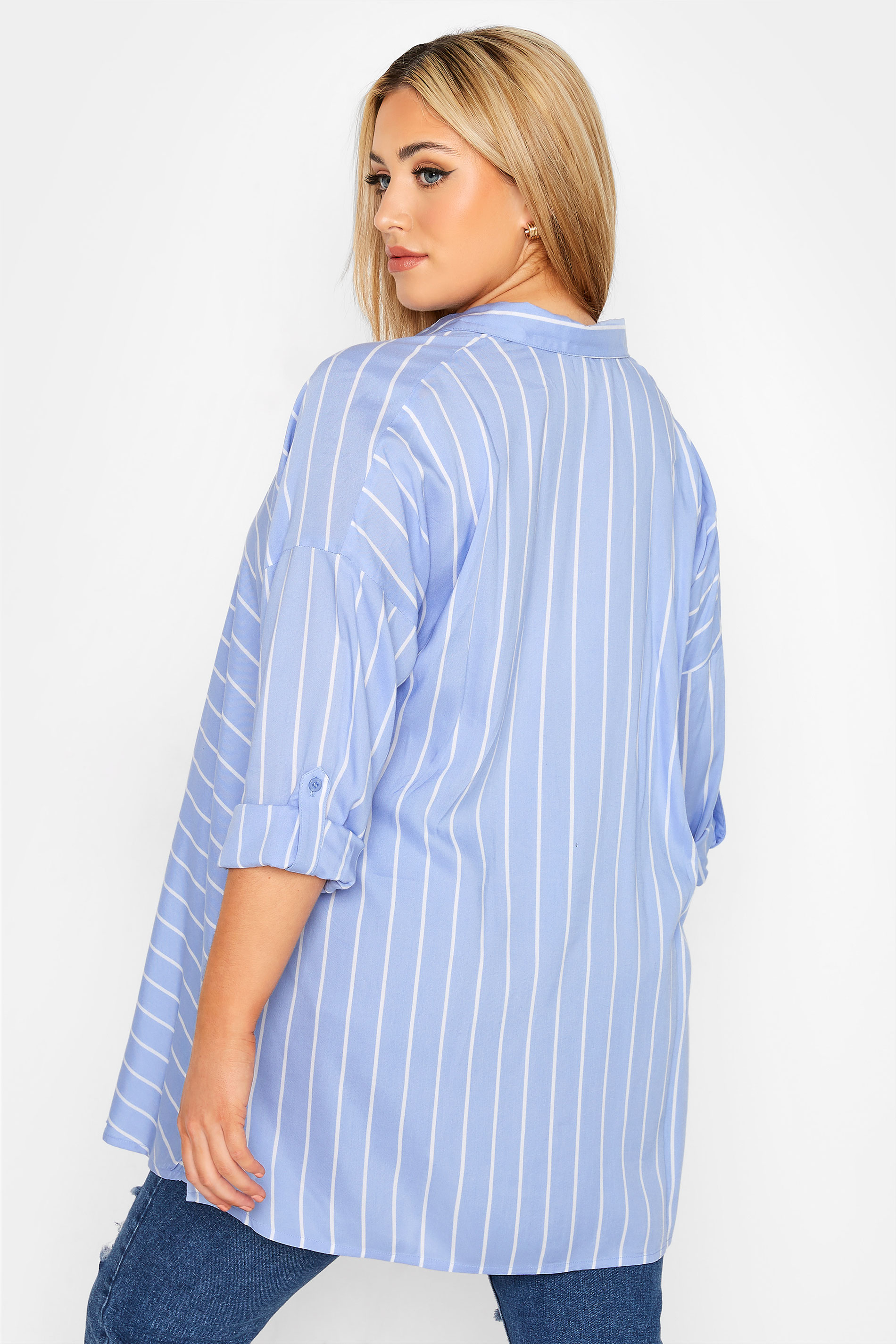 Plus Size Blue Stripe Oversized Shirt | Yours Clothing  3