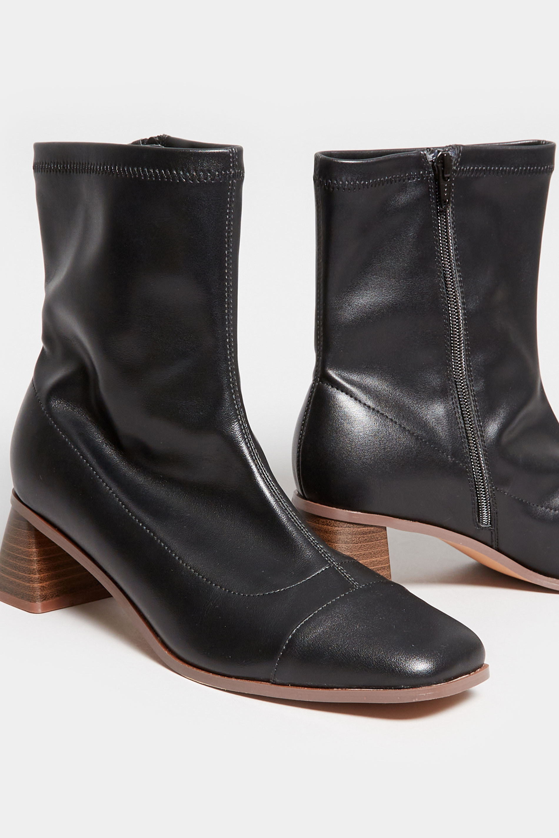 LIMITED COLLECTION Black Square Toe Block Heel Boots In Extra Wide EEE ...