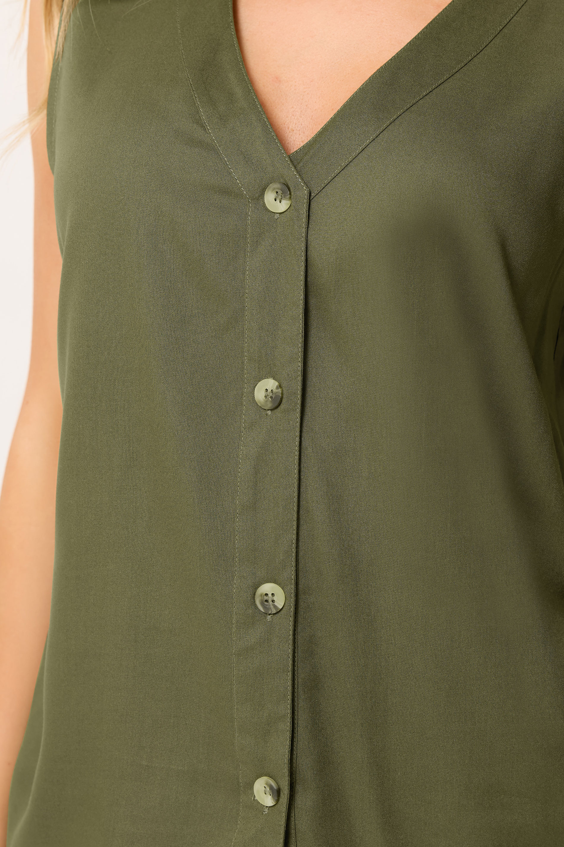 M&Co Khaki Green Sleeveless Button Through Top | M&Co 4