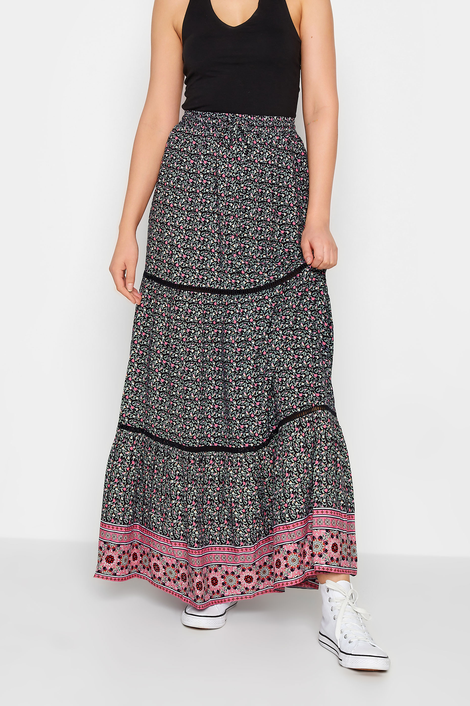 LTS Tall Women's Black Ditsy Floral Print Maxi Skirt | Long Tall Sally 1