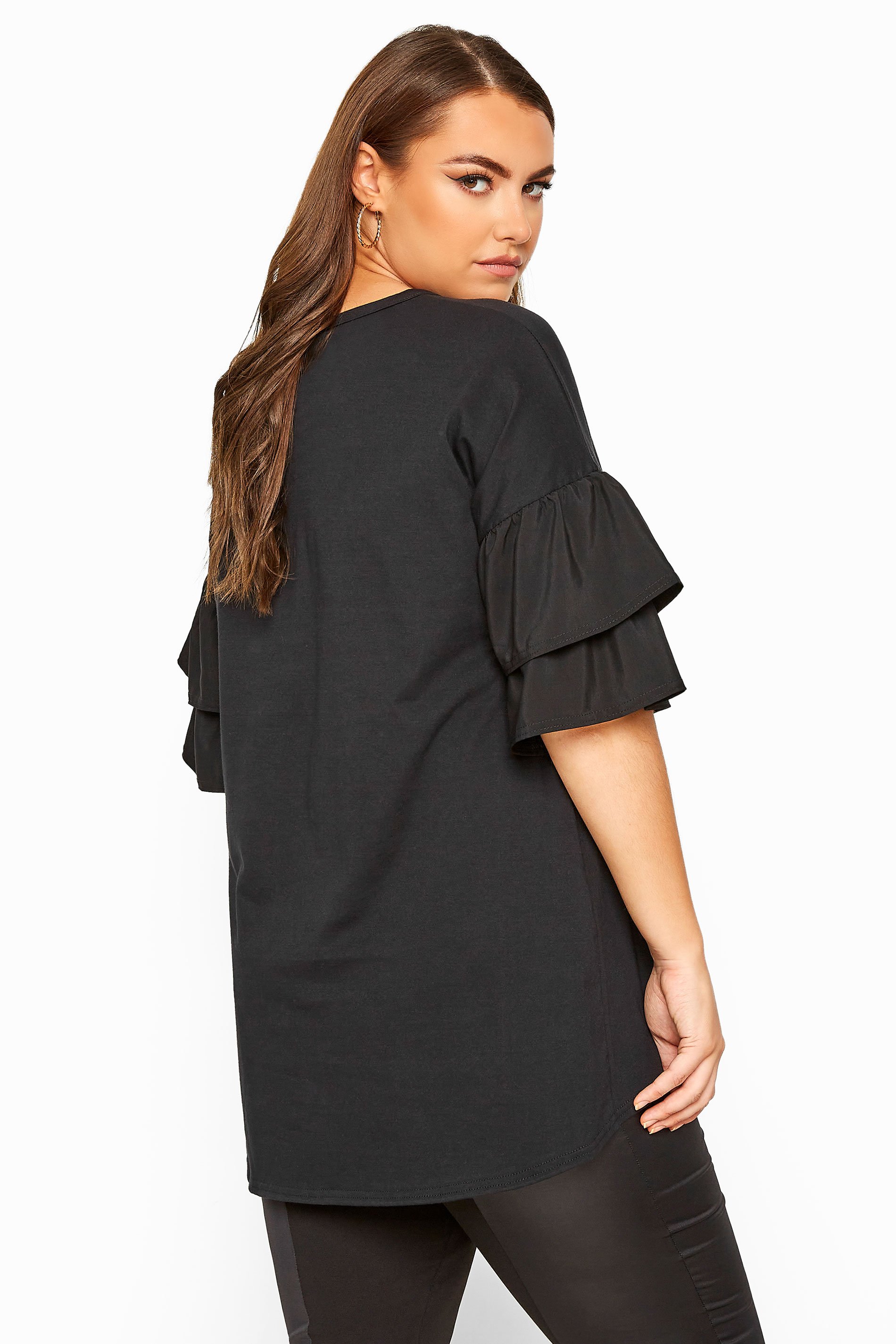 LIMITED COLLECTION Black Poplin Drop Shoulder Angel Sleeve Top | Yours ...