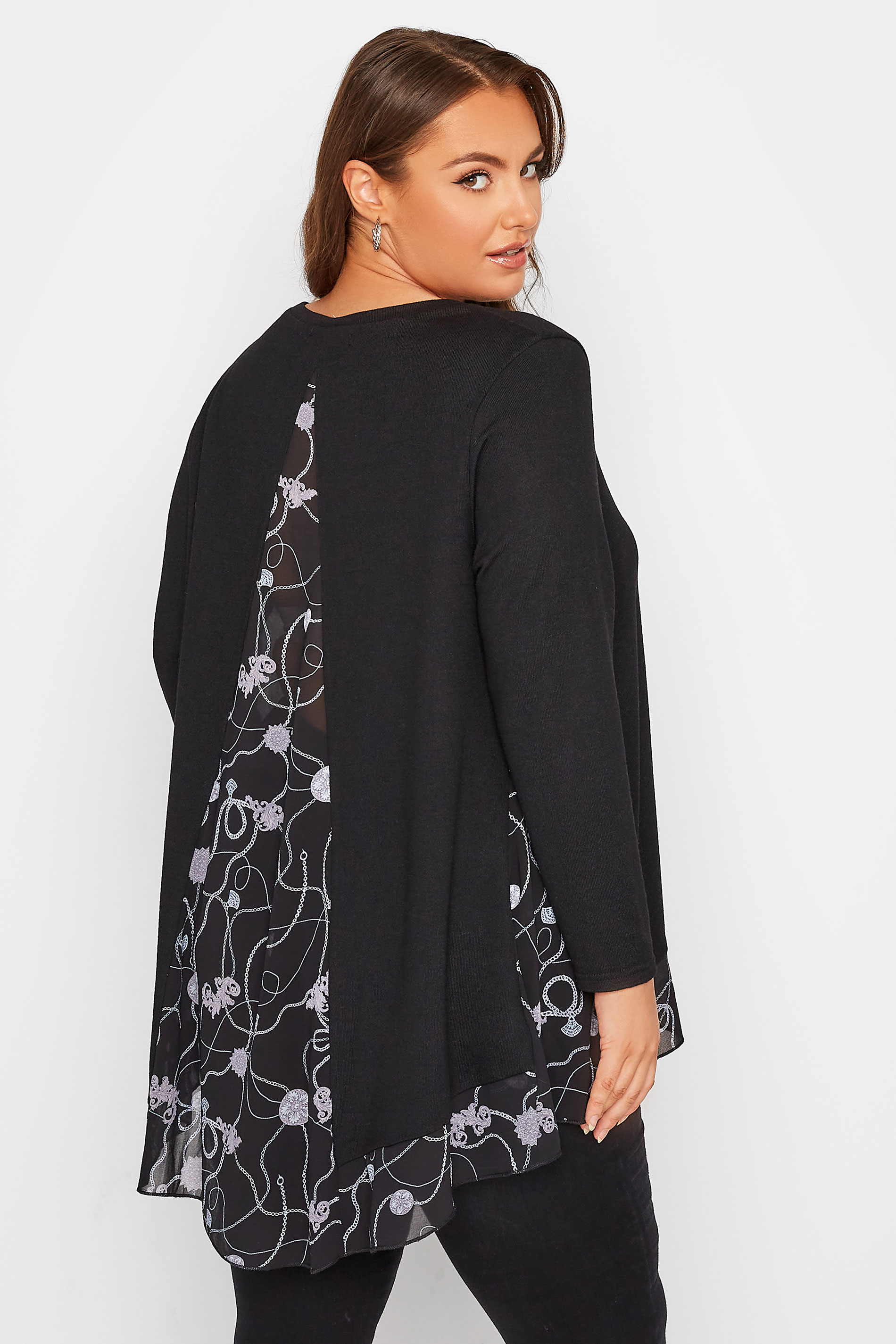 Curve Black 2 in 1 Chiffon Swing Jumper | Yours Clothing 3